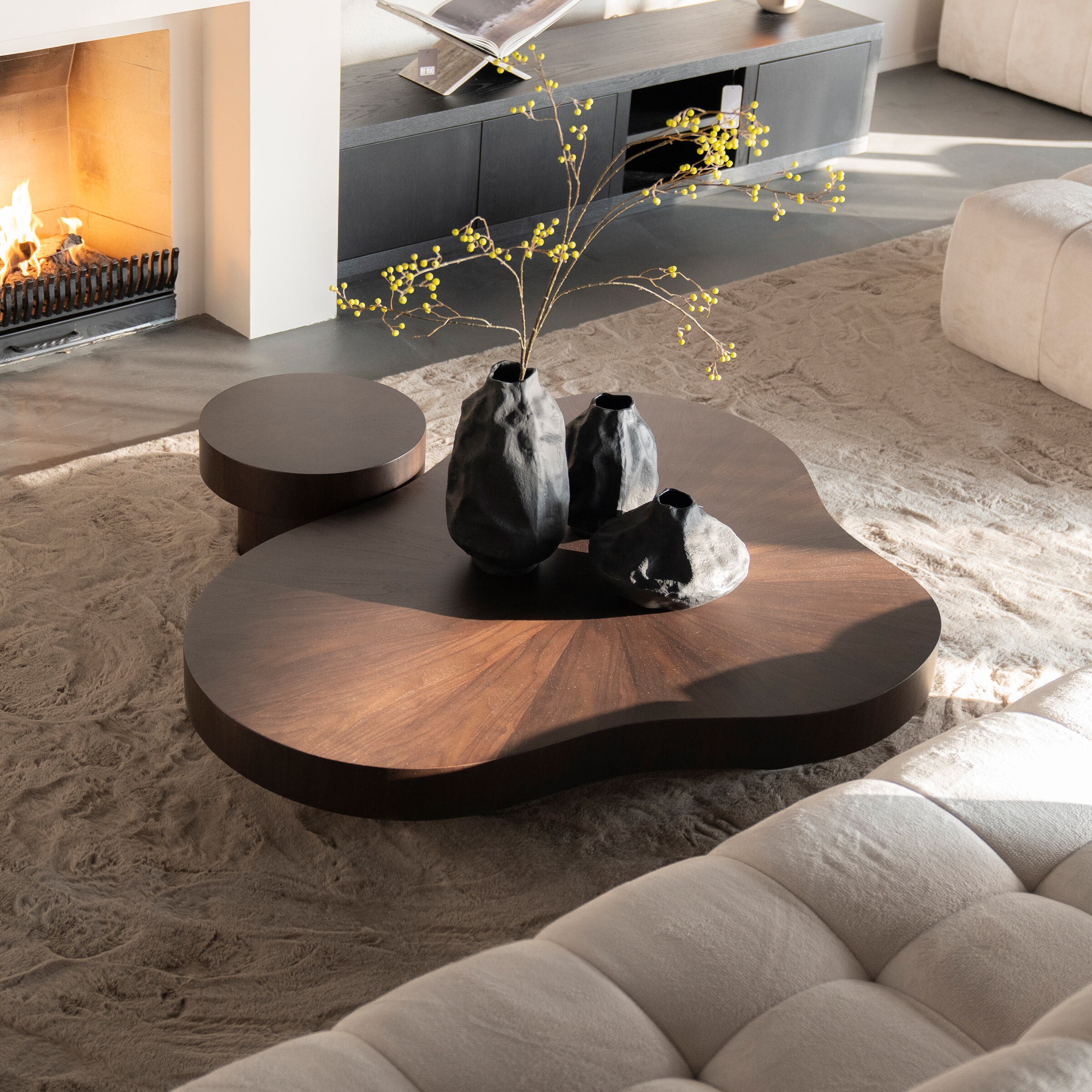 Eleonora Organische Salontafel 'Bobbie' Walnoot, Set van 2 stuks