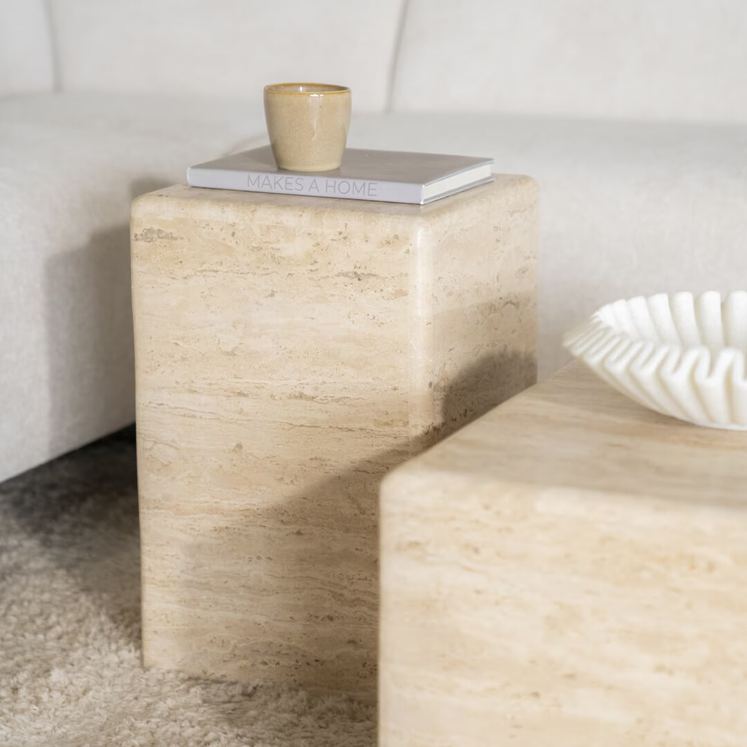 Eleonora Bijzettafel 'Donta' Travertin, 30 x 30cm