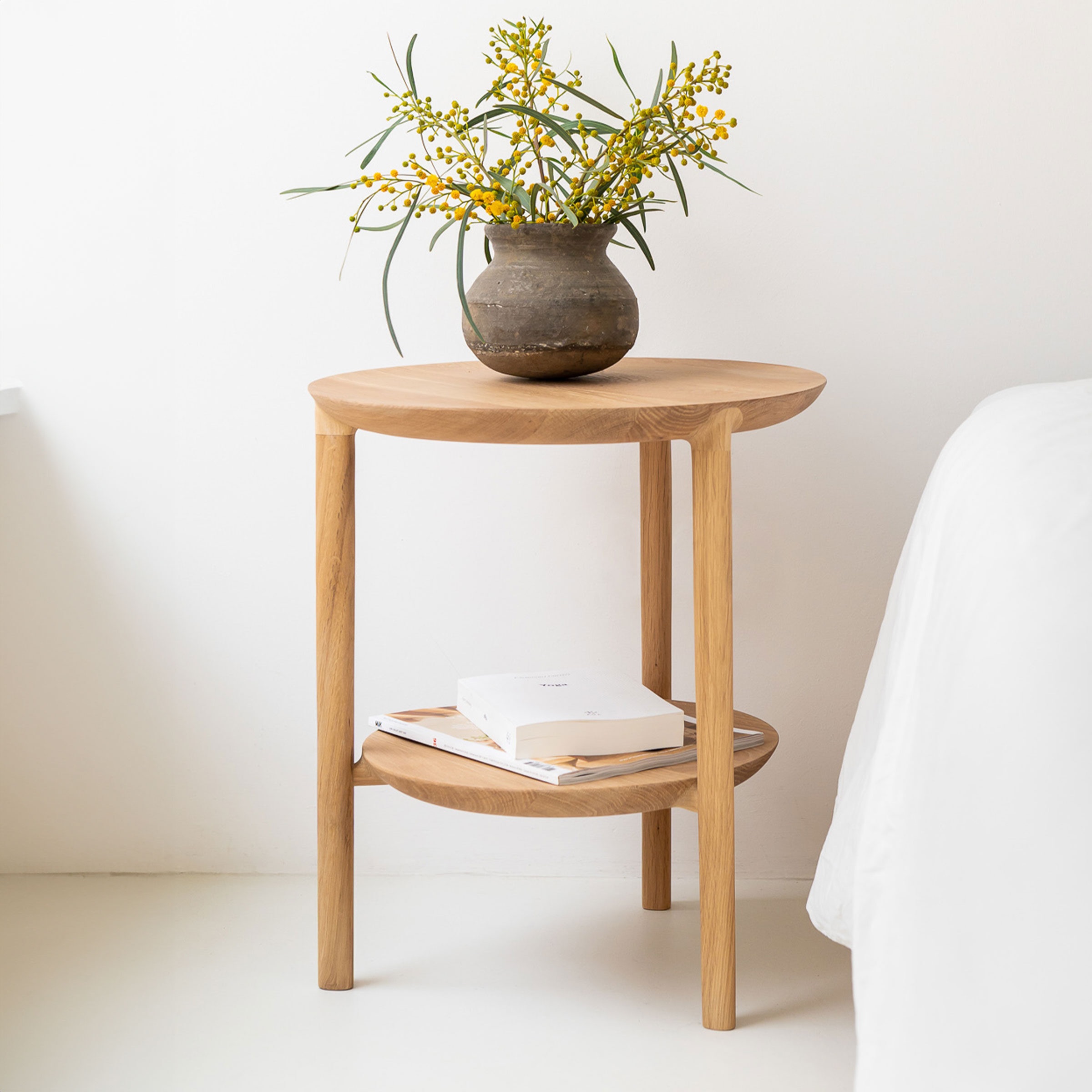 Ethnicraft Ronde Bijzettafel 'Bok' Eikenhout, 43cm