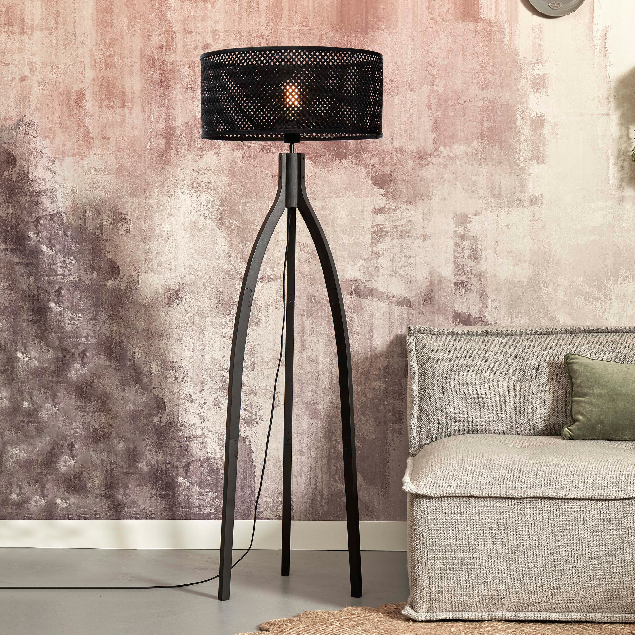 GOOD&MOJO Vloerlamp 'Java' 3-poot, Bamboe, kleur Zwart