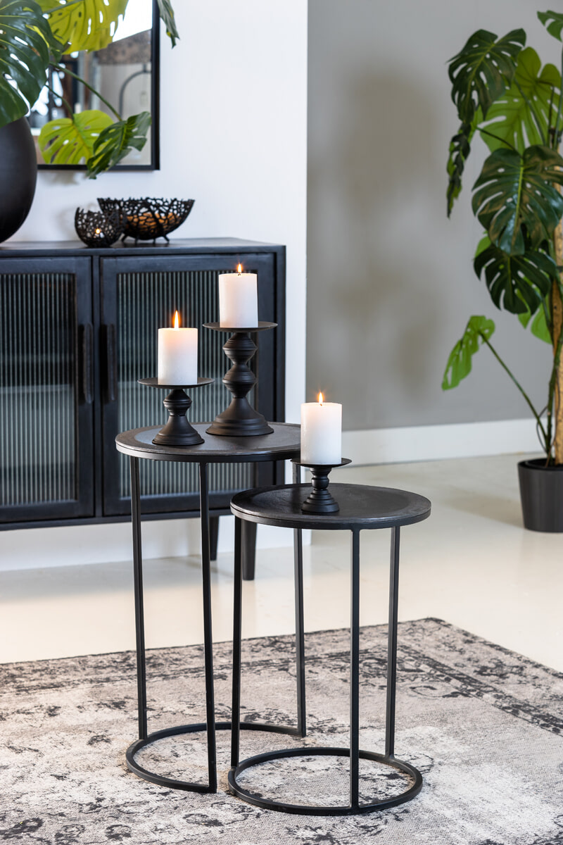 Light & Living Bijzettafel 'Talca' Set van 2 stuks, 35/40cm, kleur Antiek Lood