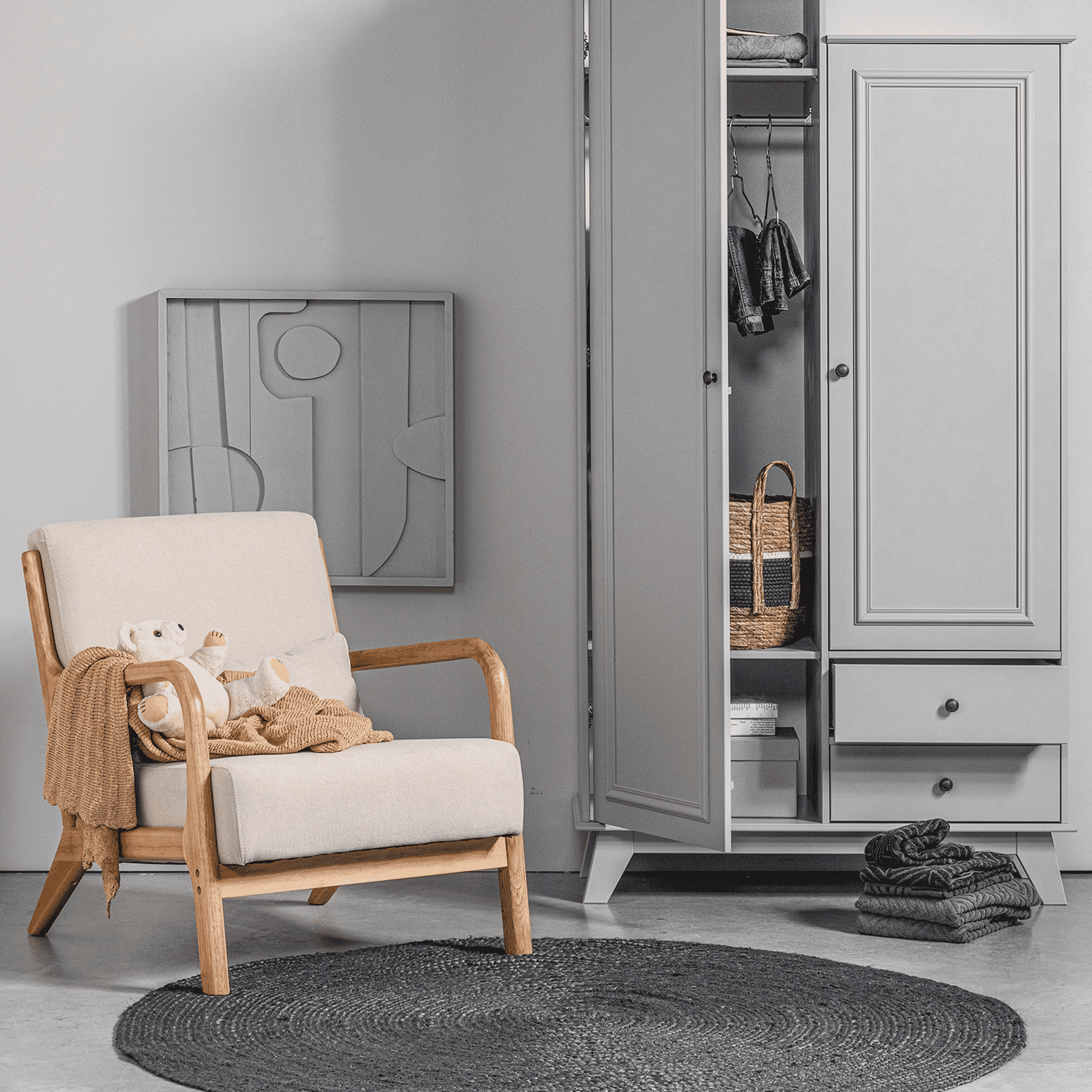 WOOOD Fauteuil 'Mark' Stof, kleur Naturel