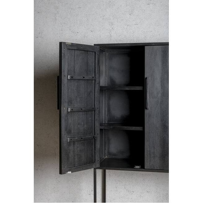 LivingFurn Opbergkast 'Kala' Mangohout en staal, 160 x 80cm, kleur zwart