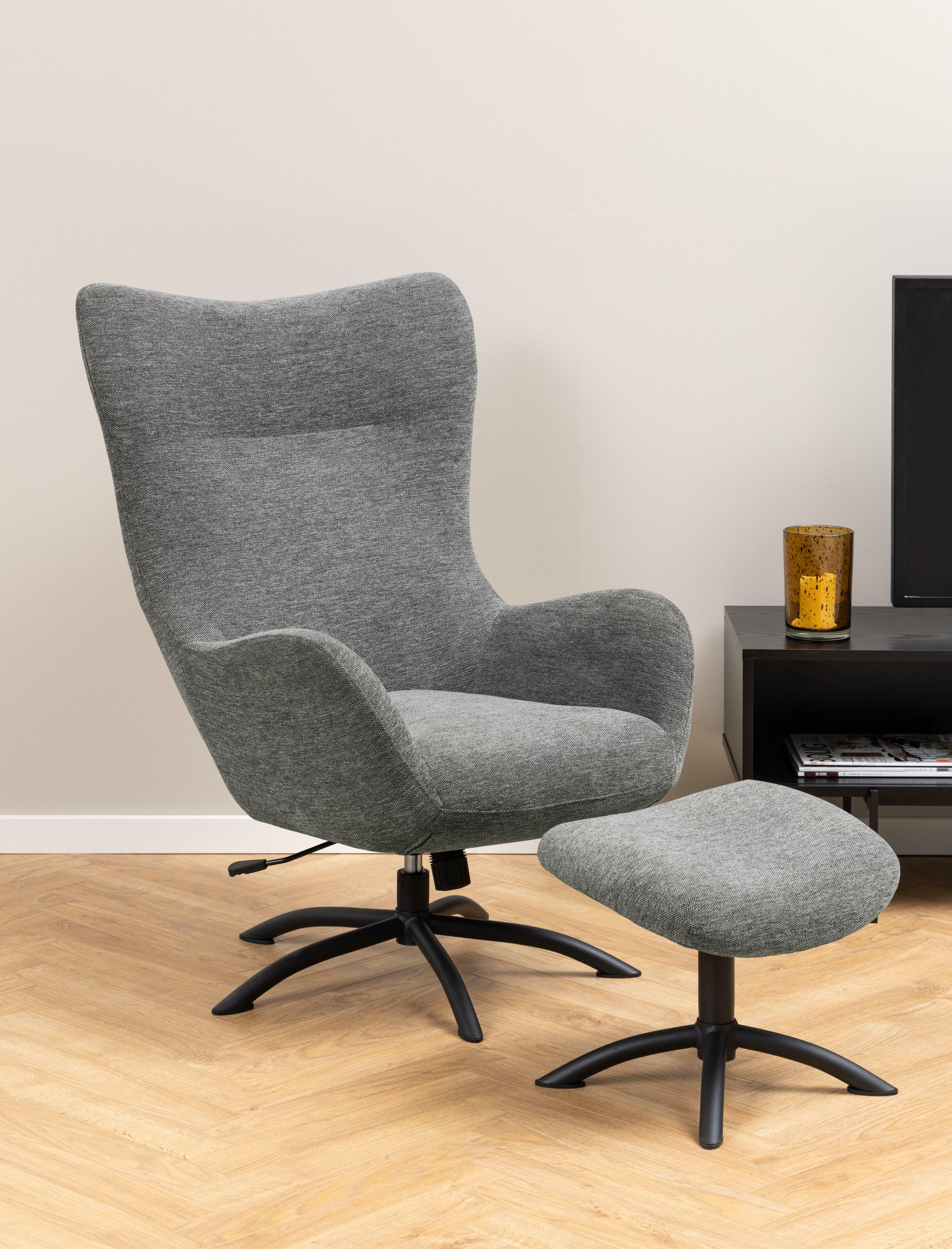 Bendt Draaifauteuil 'Keaton' met voetenbankje, kleur Donkergrijs