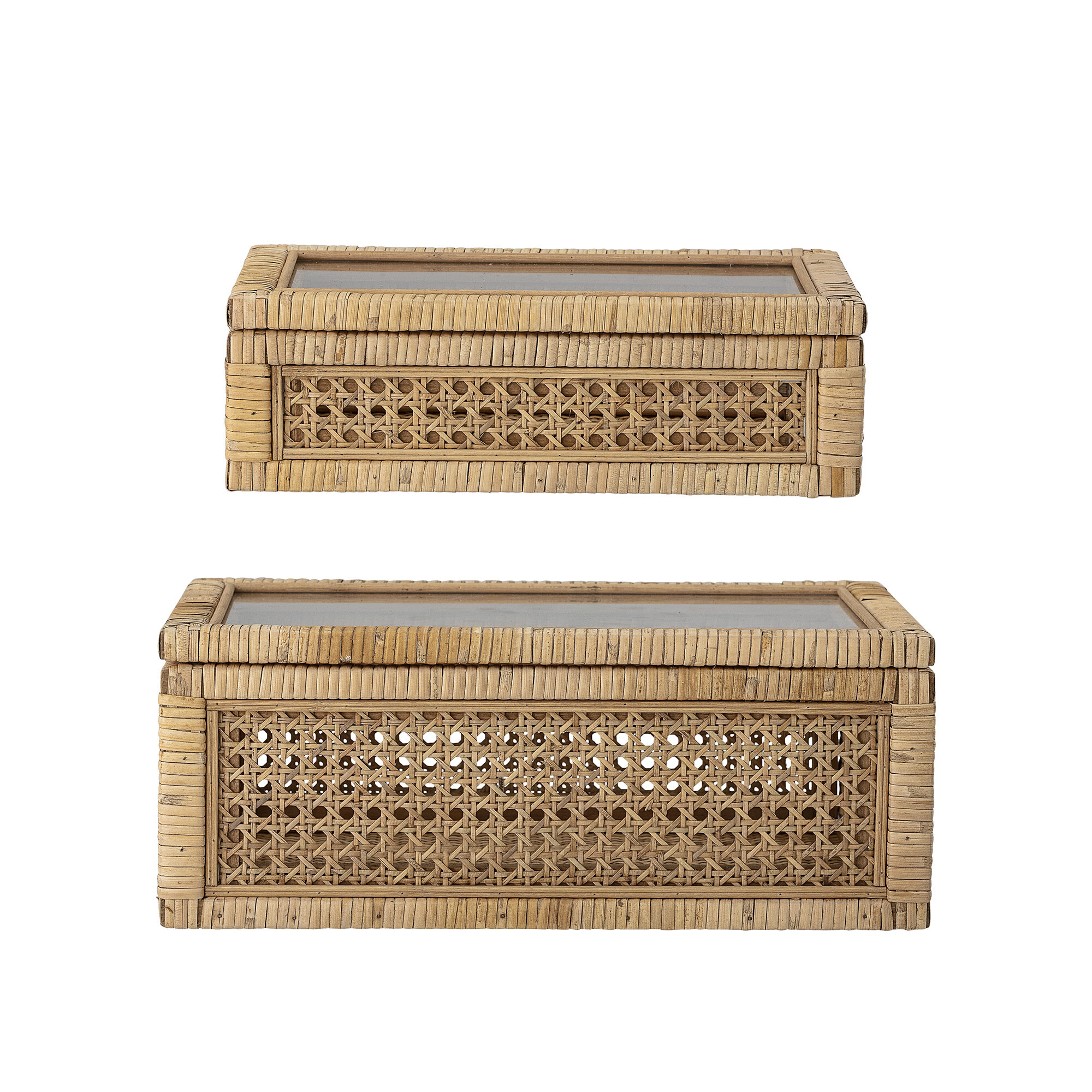Bloomingville Opbergbox Lally Rattan en glas, Set van 2 stuks - Naturel