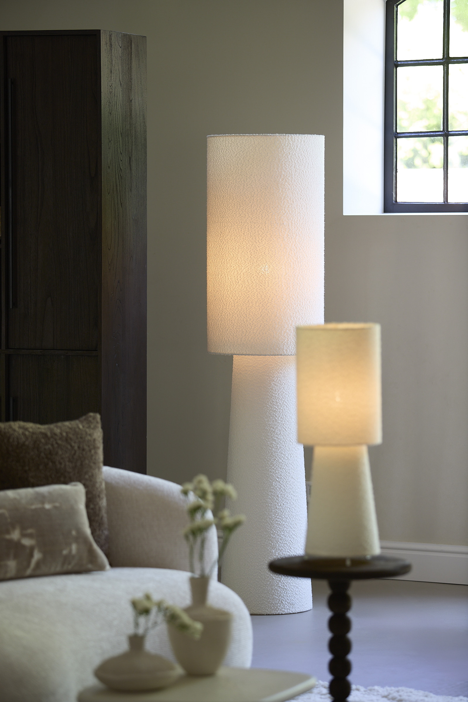 Light & Living Vloerlamp 'Mikkel' Bouclé, 165cm, kleur Crème
