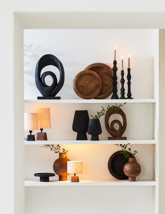 Light & Living Tafellamp 'Kardan' Mangohout, 19cm, kleur Bruin (excl. kap)