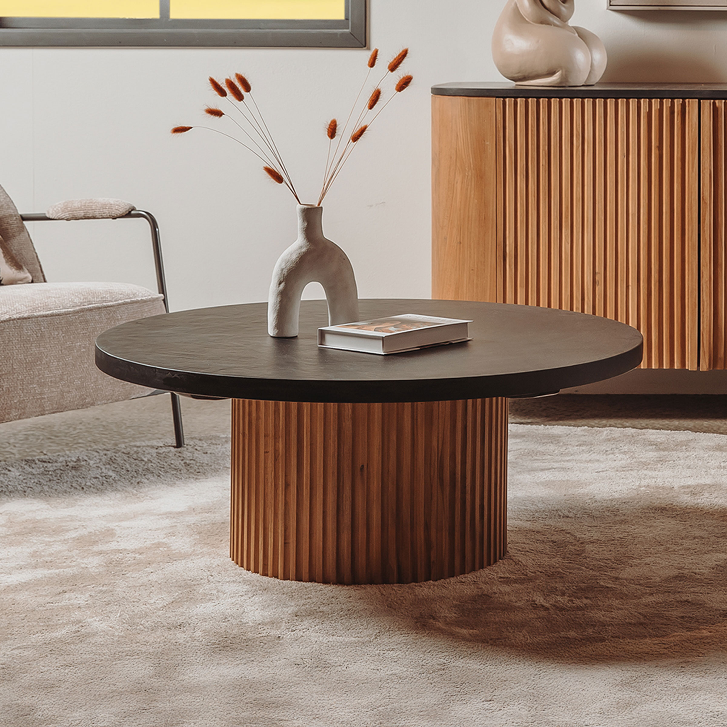 Tower Living Ronde Salontafel 'Palazzo' Teakhout en mineraal stucwerk, 100cm