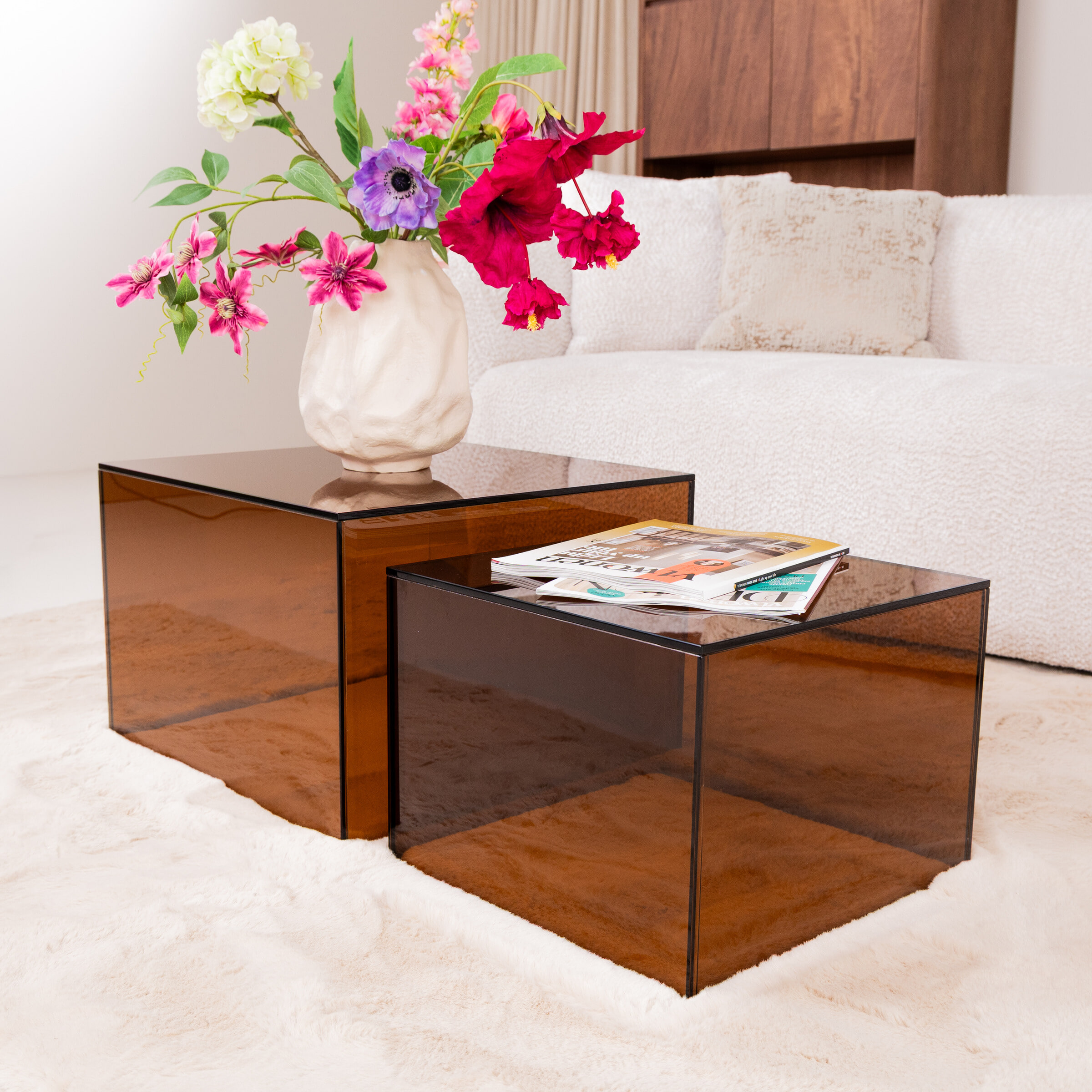 Bendt Salontafel 'Flavian' Glas, Set van 2 stuks, kleur Bruin