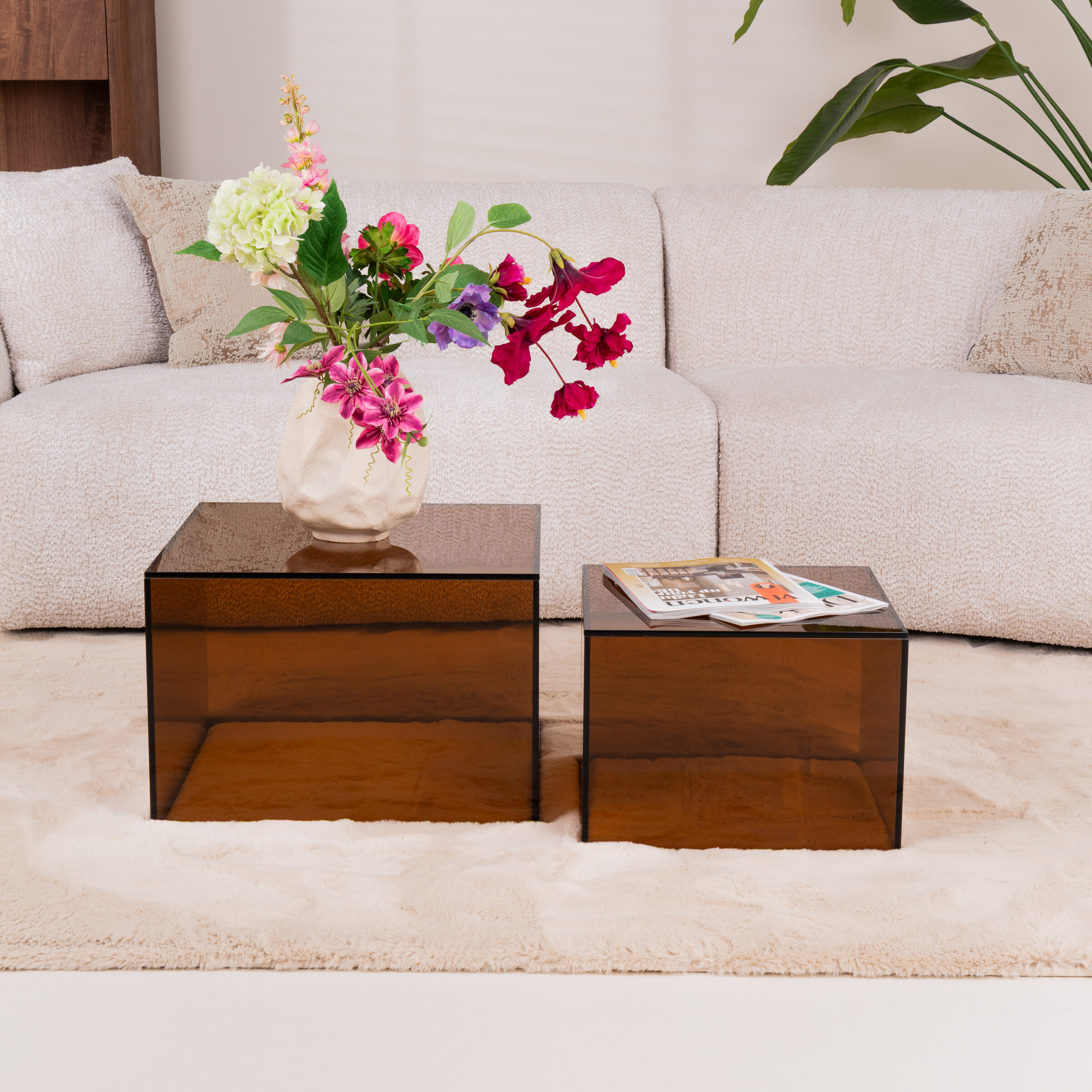 Bendt Salontafel 'Flavian' Glas, Set van 2 stuks, kleur Bruin