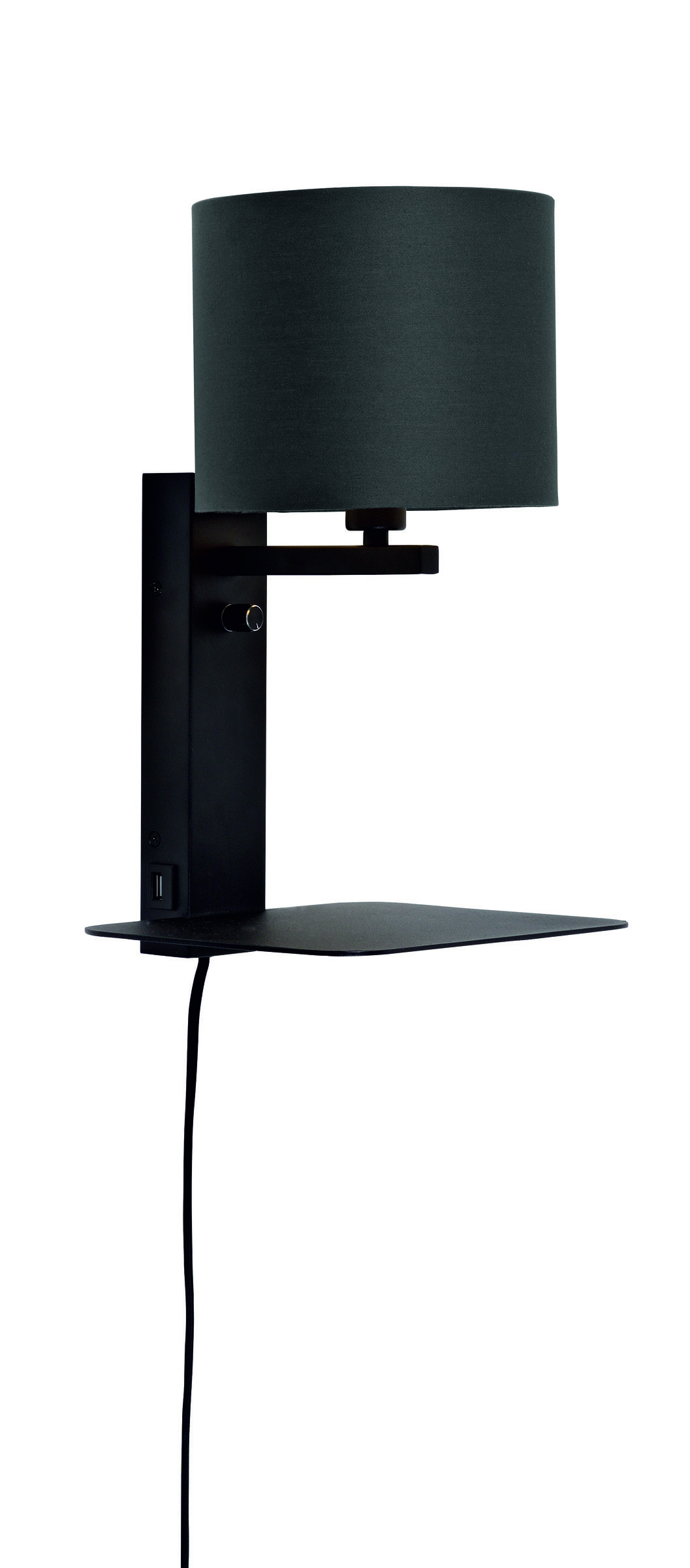 its about RoMi Wandlamp 'Florence' Met plank en USB, kleur Zwart