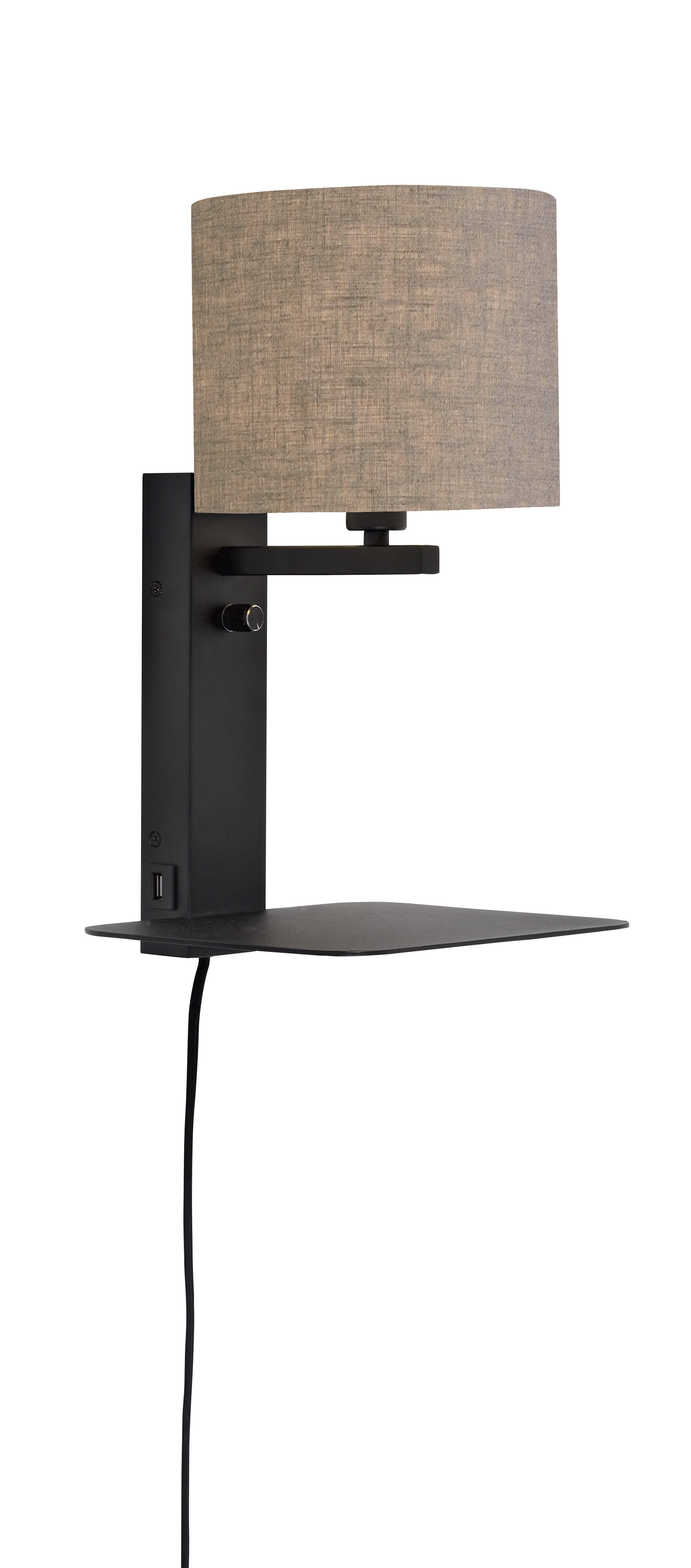 its about RoMi Wandlamp 'Florence' Met plank en USB, kleur Donkerbeige