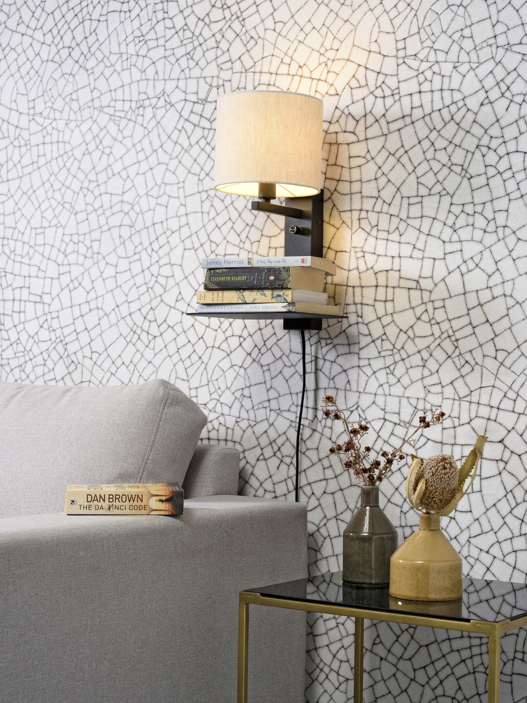 its about RoMi Wandlamp 'Florence' Met plank en USB, kleur Beige
