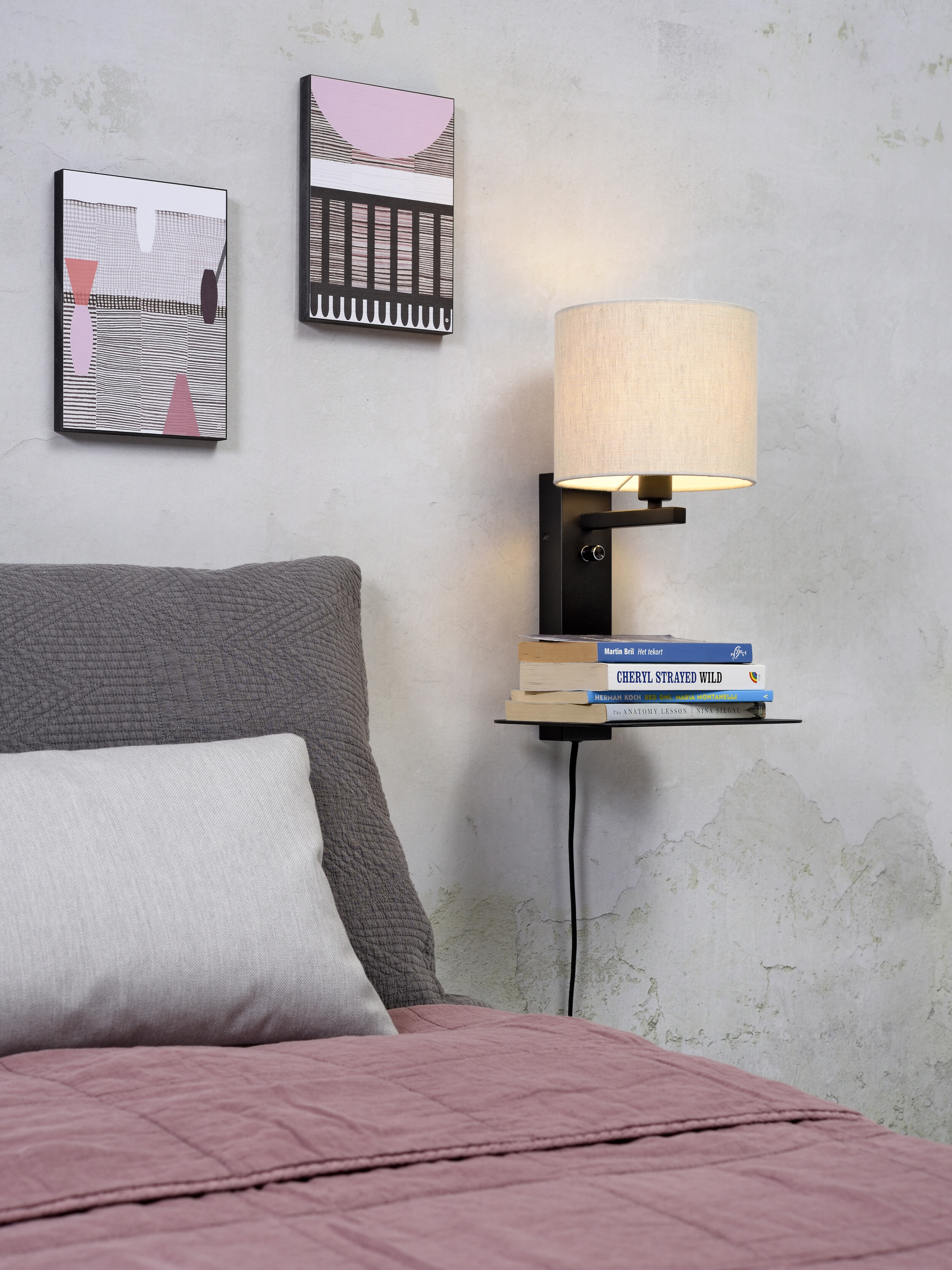 its about RoMi Wandlamp 'Florence' Met plank en USB, kleur Beige