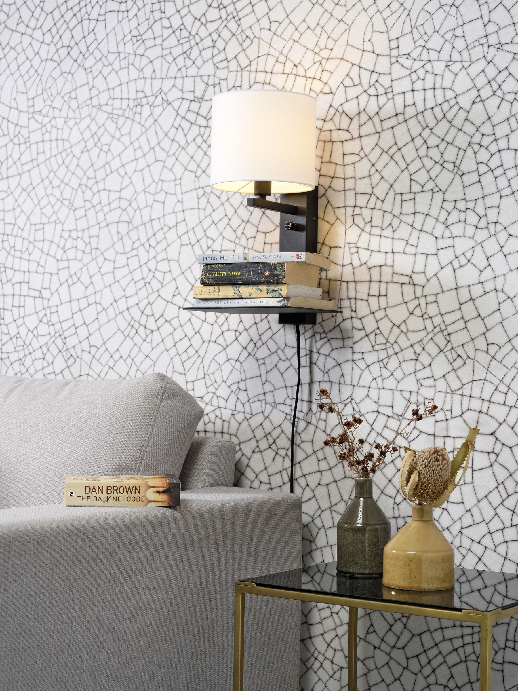 its about RoMi Wandlamp 'Florence' Met plank en USB, kleur Wit