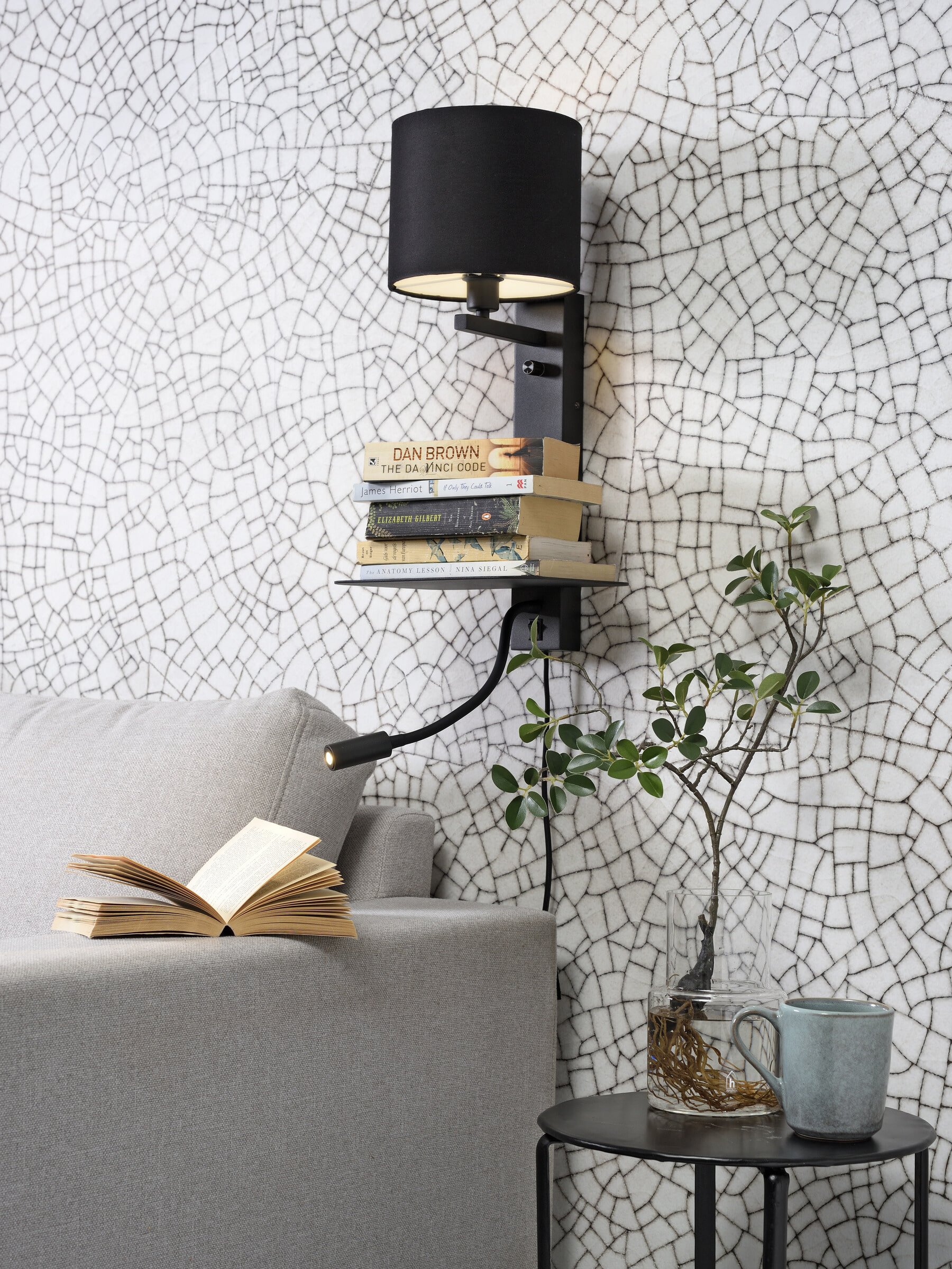 its about RoMi Wandlamp 'Florence' Met stoffen kap en leeslamp, kleur Zwart