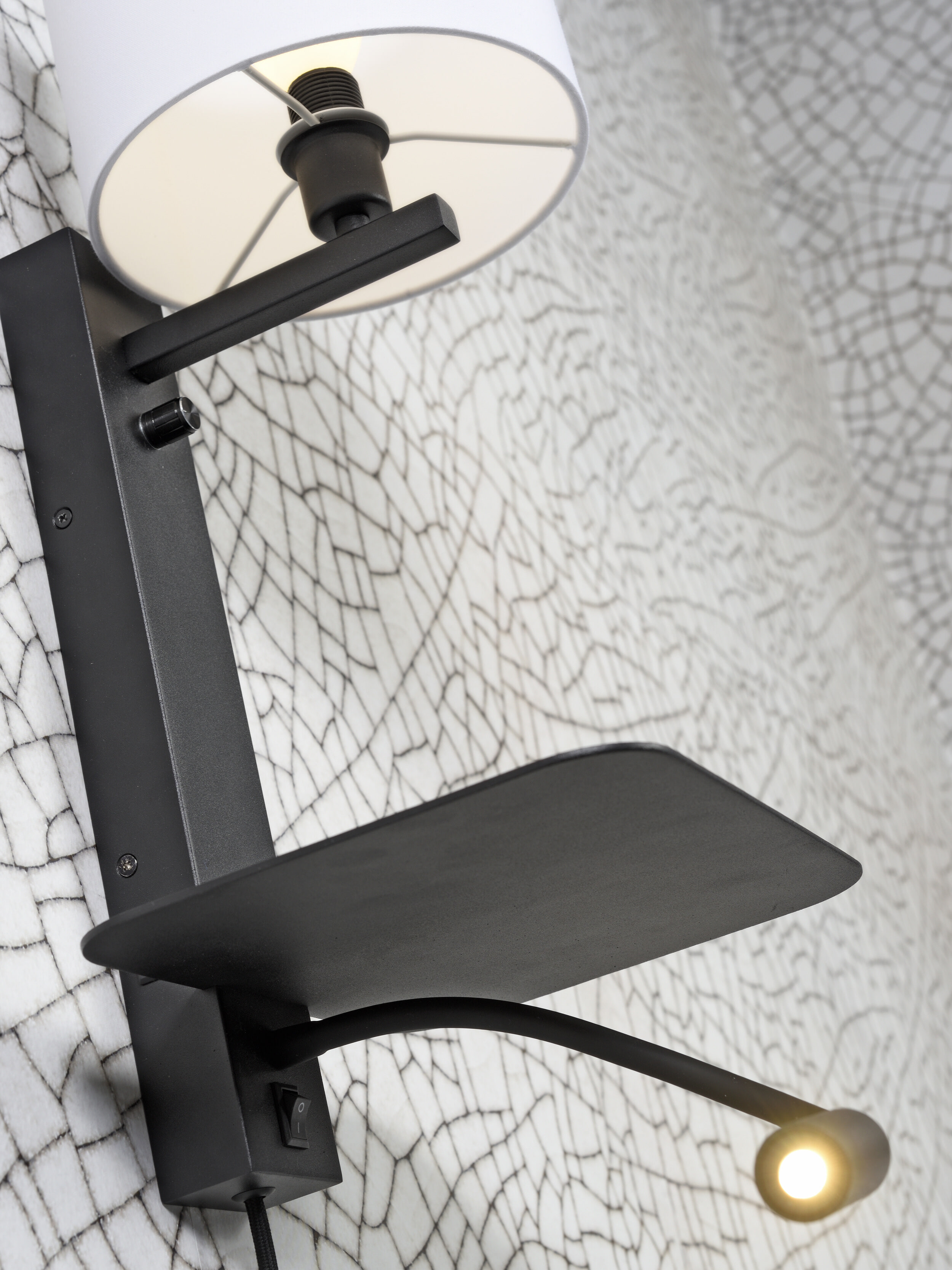 its about RoMi Wandlamp 'Florence' Met stoffen kap en leeslamp, kleur Zwart