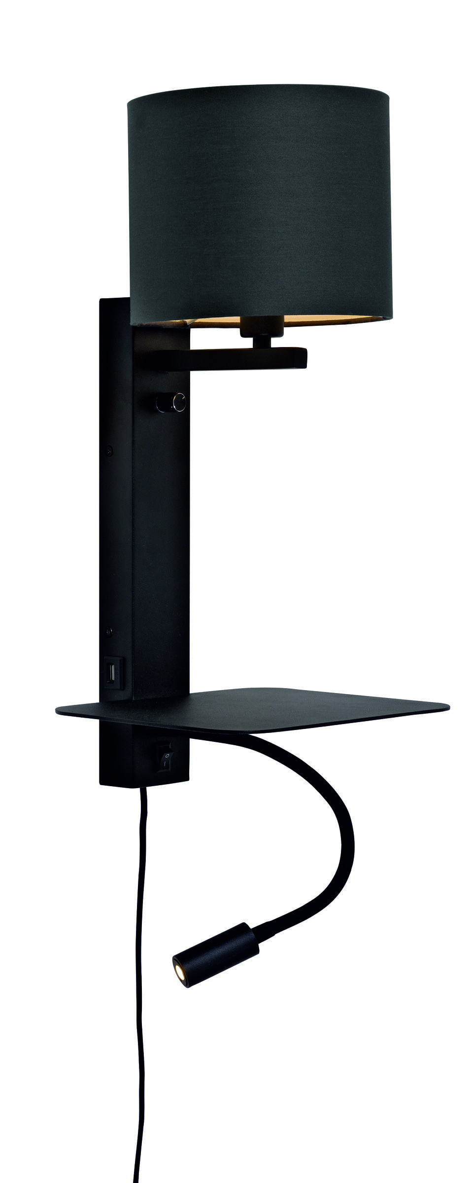 its about RoMi Wandlamp 'Florence' Met stoffen kap en leeslamp, kleur Zwart