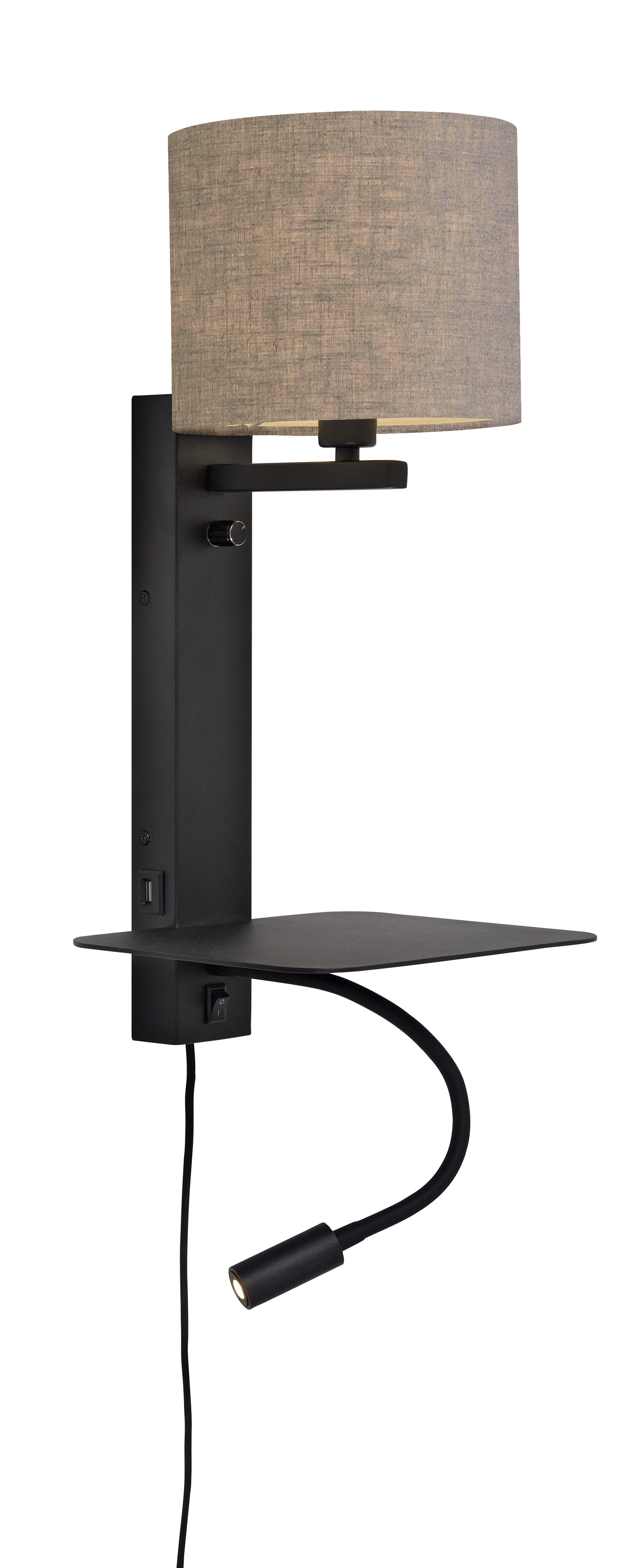 its about RoMi Wandlamp 'Florence' Met stoffen kap en leeslamp, kleur Donkerbeige