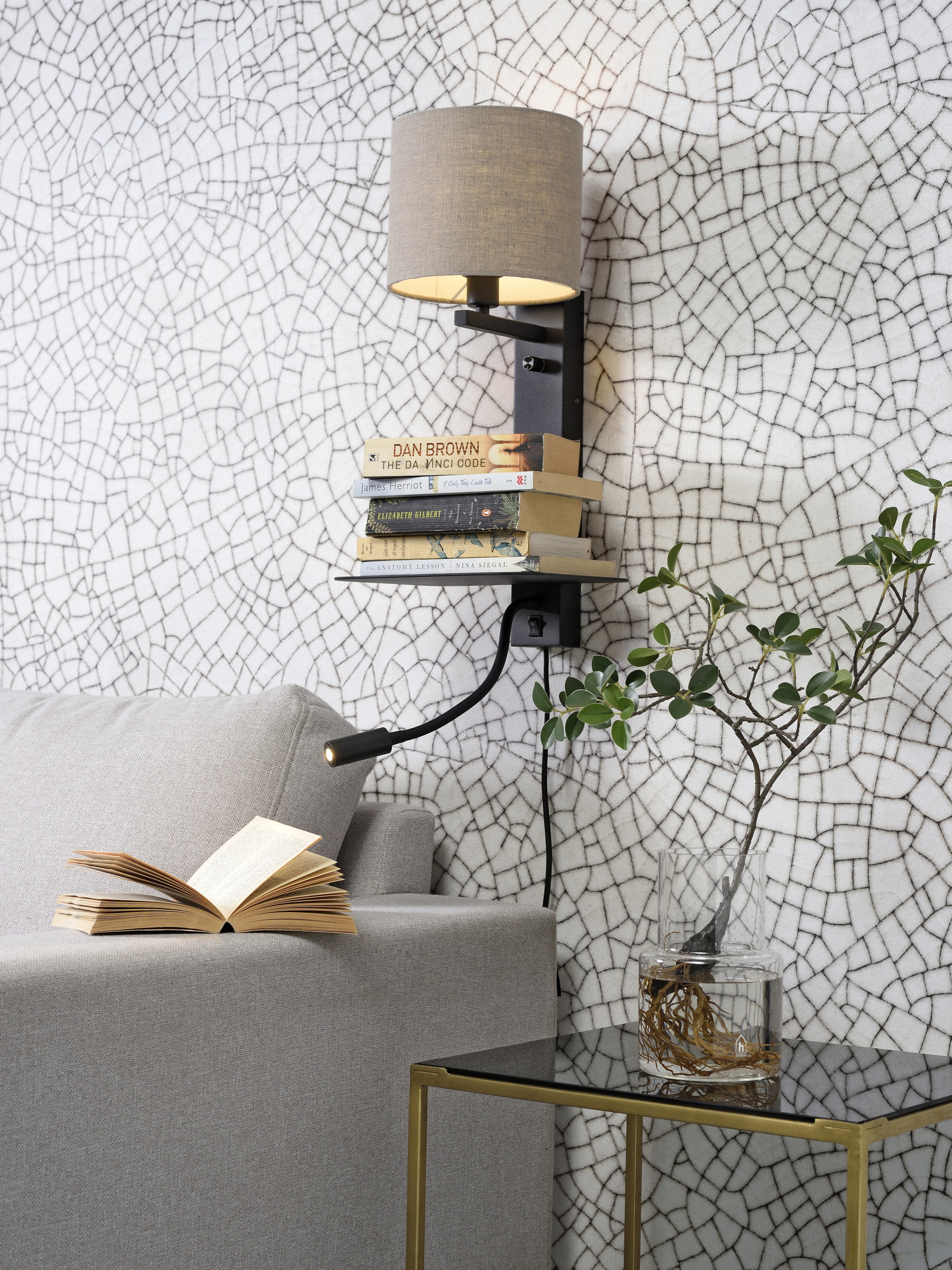 its about RoMi Wandlamp 'Florence' Met stoffen kap en leeslamp, kleur Donkerbeige