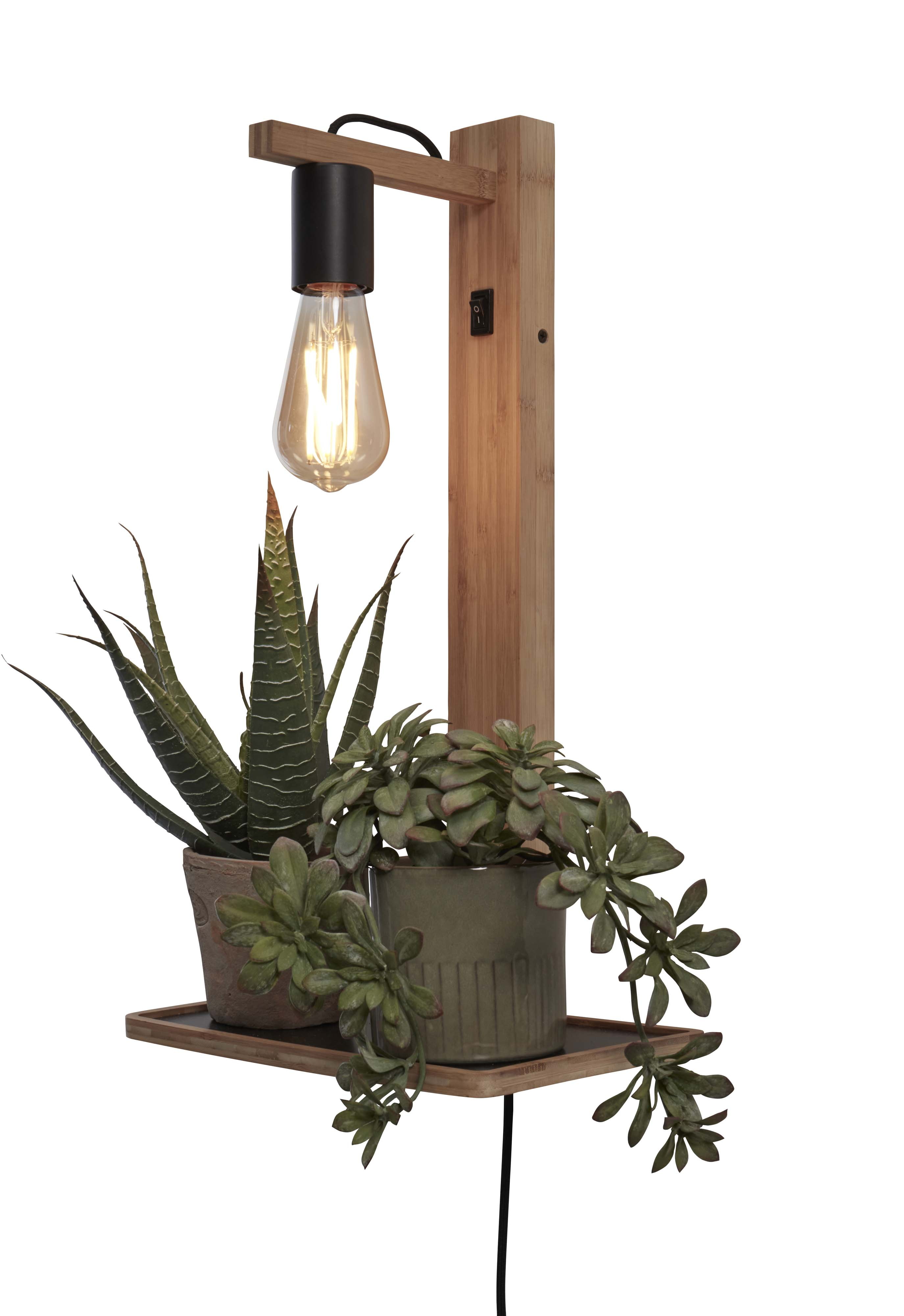 GOOD&MOJO Wandlamp 'Flores' Met plankje, Bamboe, kleur Naturel