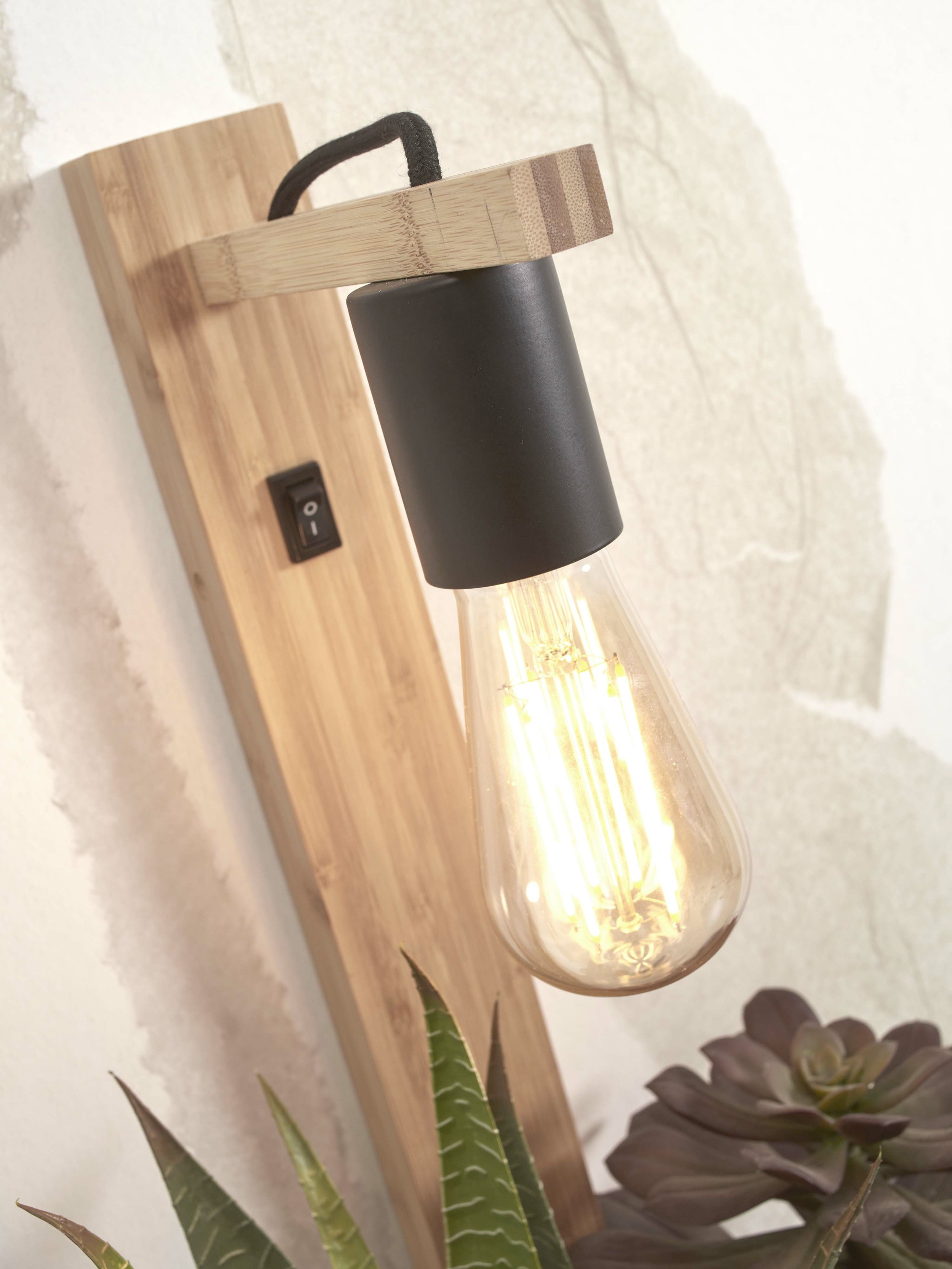 GOOD&MOJO Wandlamp 'Flores' Met plankje, Bamboe, kleur Naturel