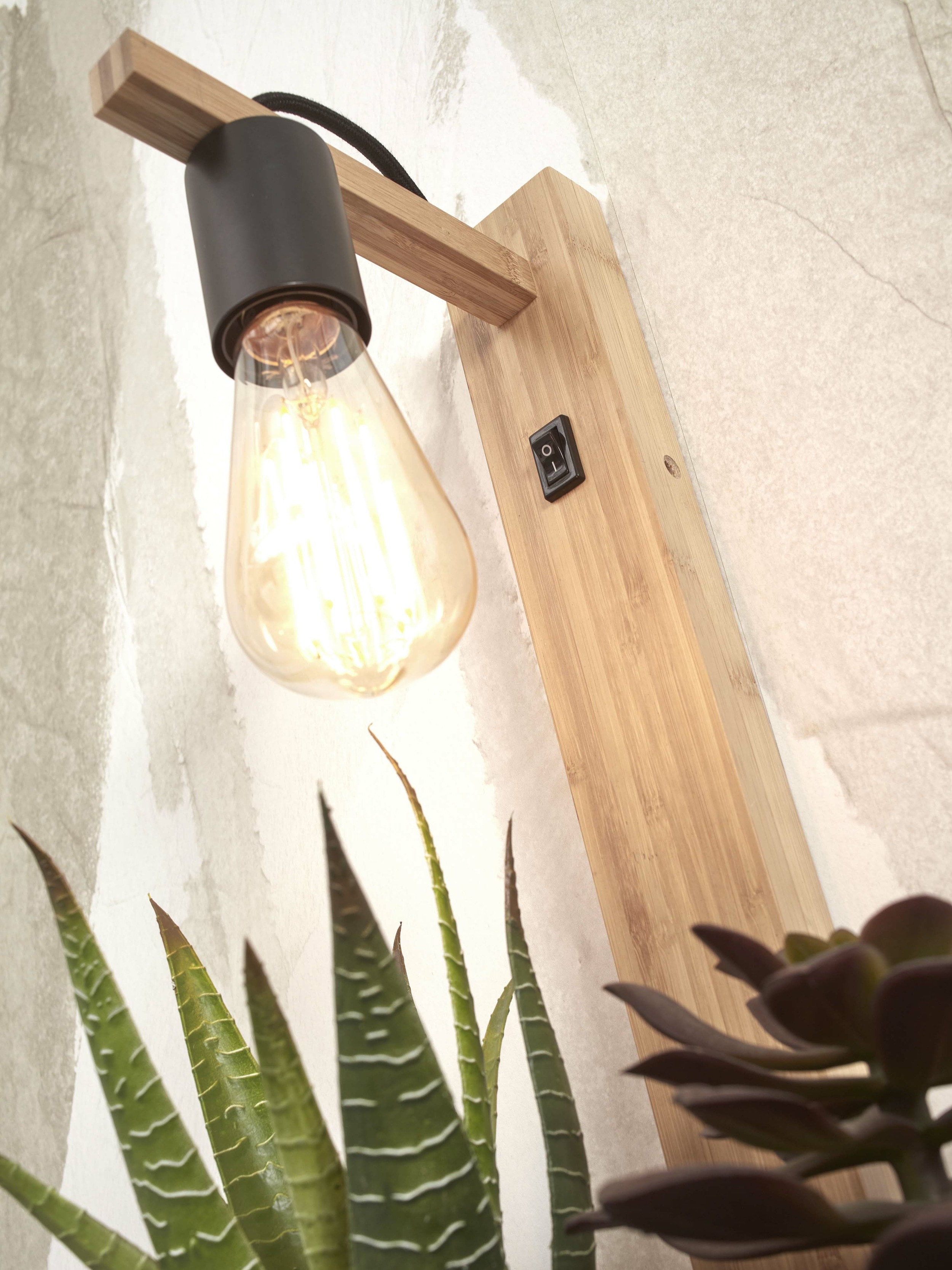 GOOD&MOJO Wandlamp 'Flores' Met plankje, Bamboe, kleur Naturel