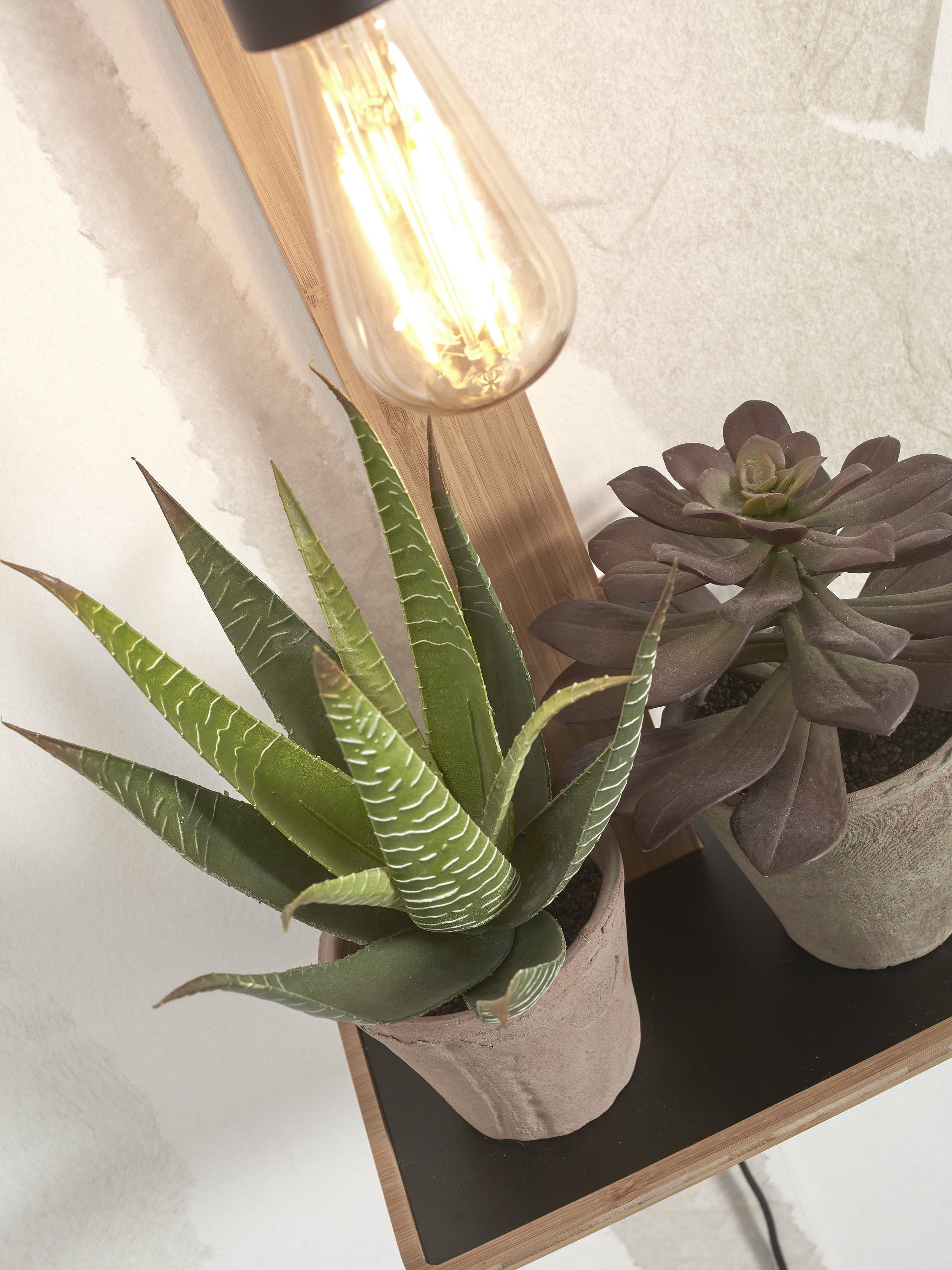 GOOD&MOJO Wandlamp 'Flores' Met plankje, Bamboe, kleur Naturel