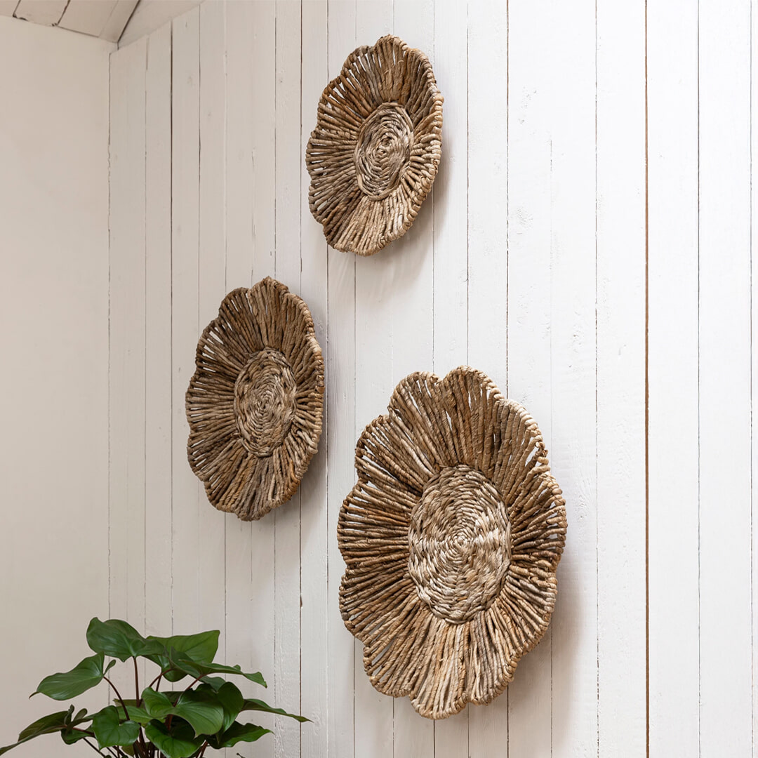 MUST Living Wanddecoratie 'Flower' Set van 3 stuks, Abaca
