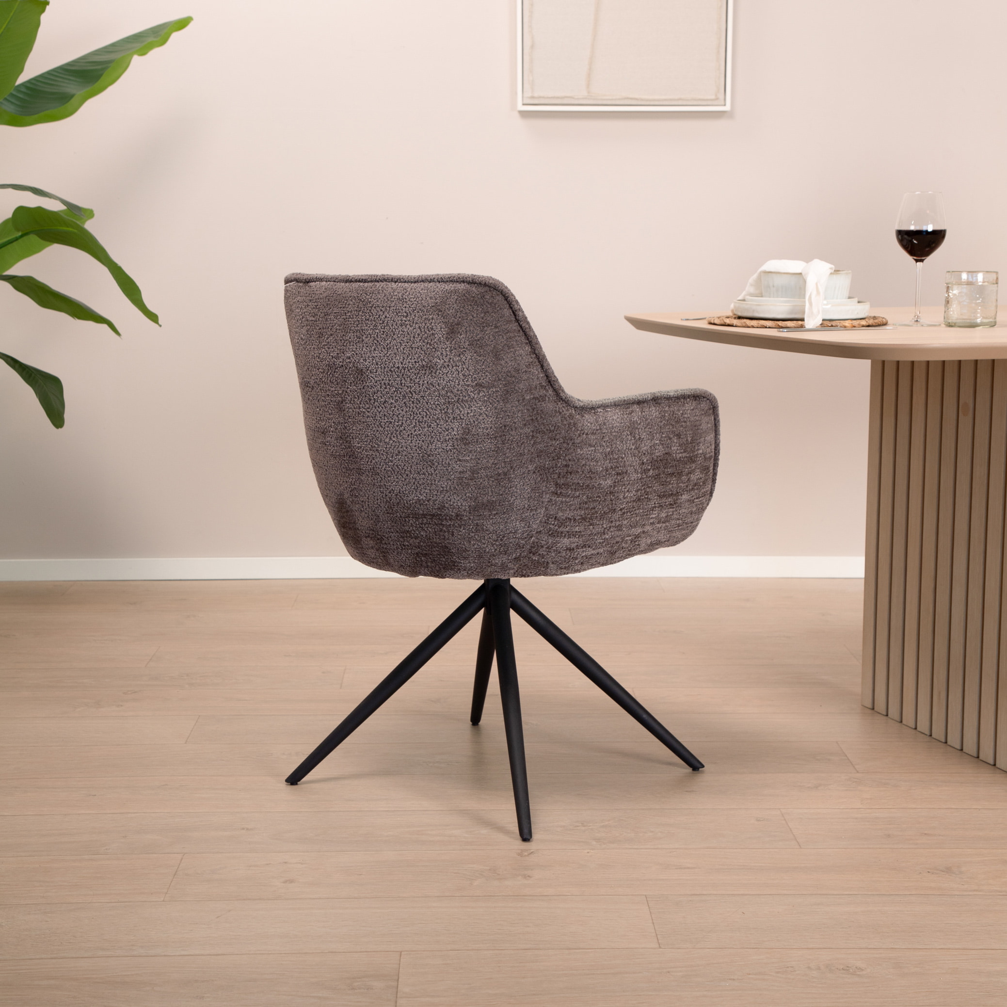 Tower Living Draaibare Eetkamerstoel 'Fondo' Chenille, kleur Antraciet