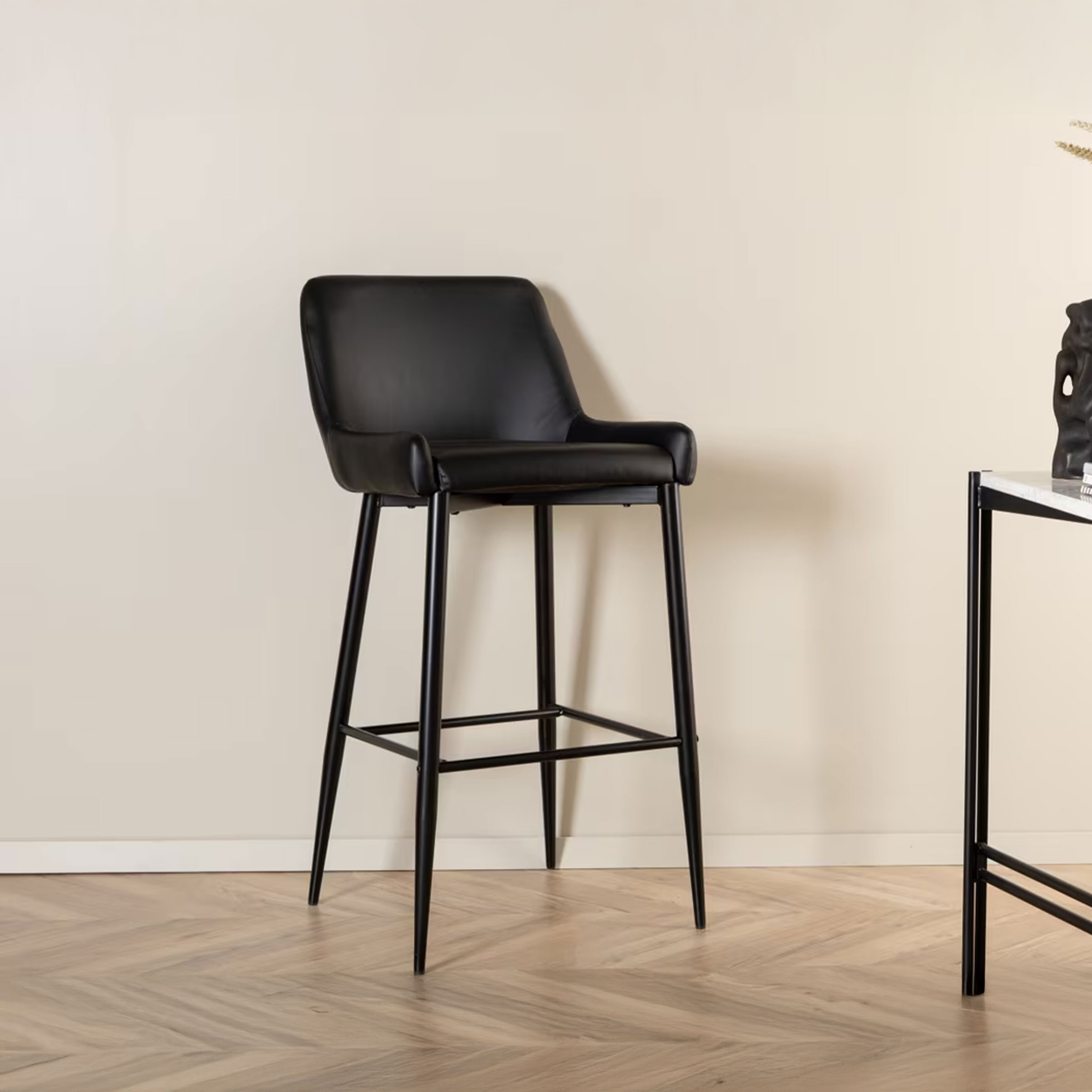 Nohr Barkruk Quennel Lederlook - Zwart (zithoogte 74cm)