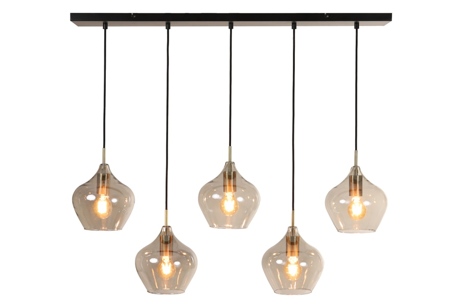 Light & Living Hanglamp 'Rakel' 5-Lamps, kleur Antiek Brons / Smoke