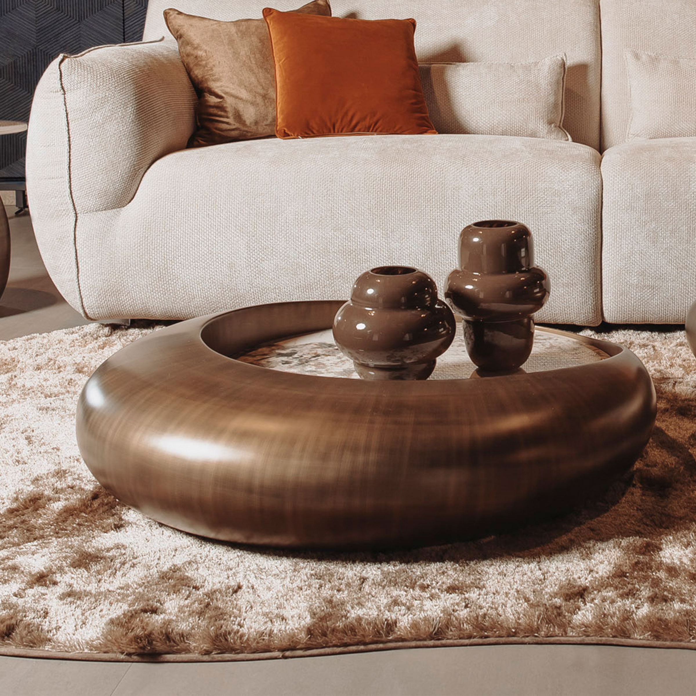 Tower Living Ronde Salontafel 'Castello' Marmer-keramiek / brons, 100cm