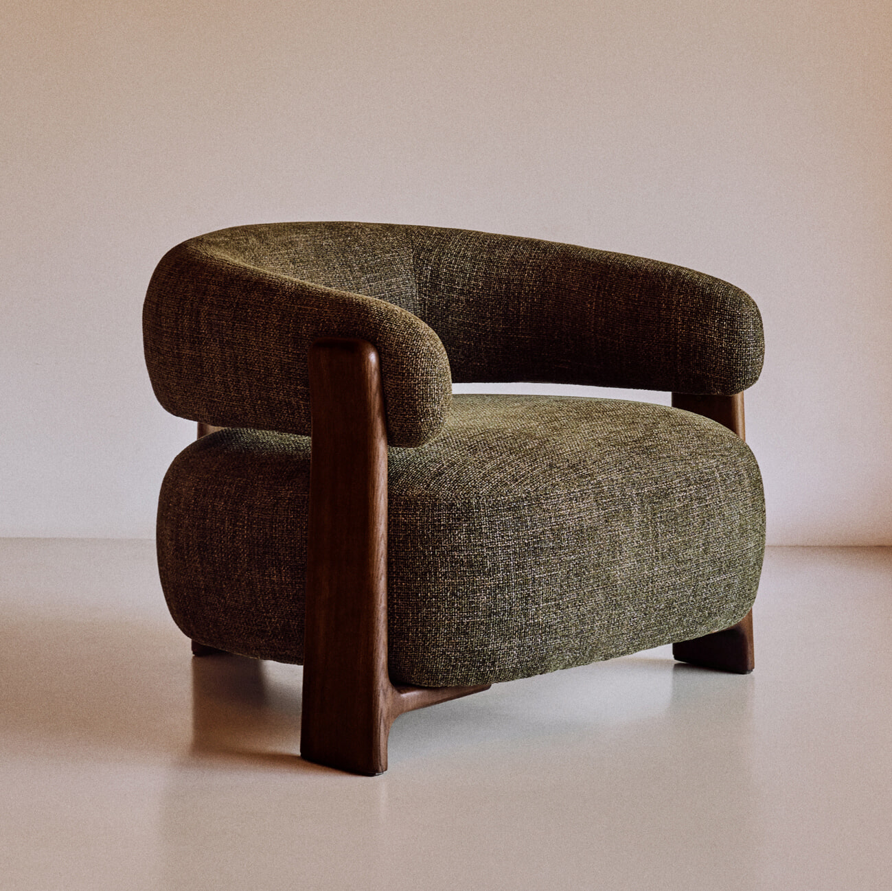 Kave Home Fauteuil 'Granite' Chenille en essenhout, kleur Groen