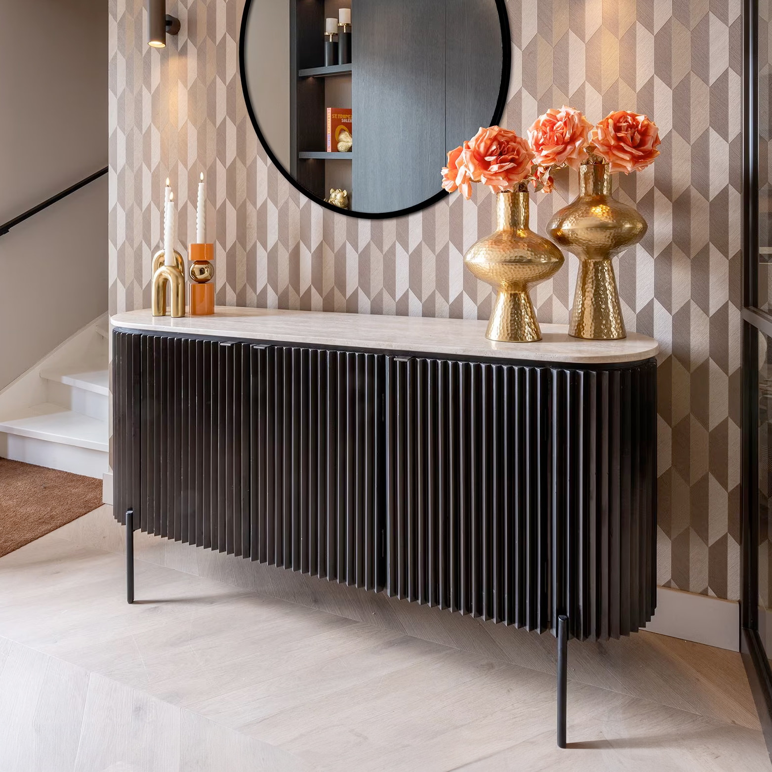 Richmond Dressoir 'Hampton' Travertin 160cm, kleur Dark Brown