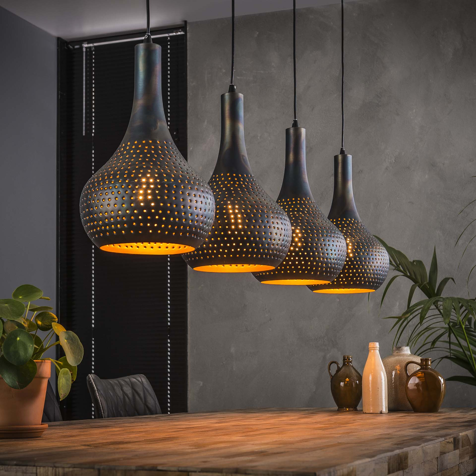 Hanglamp 'Judd' 4-lamps, kleur Zwart - Bruin