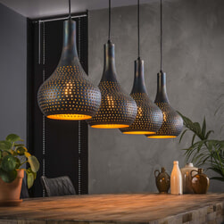 Hanglamp 'Judd' 4-lamps, kleur Zwart/bruin