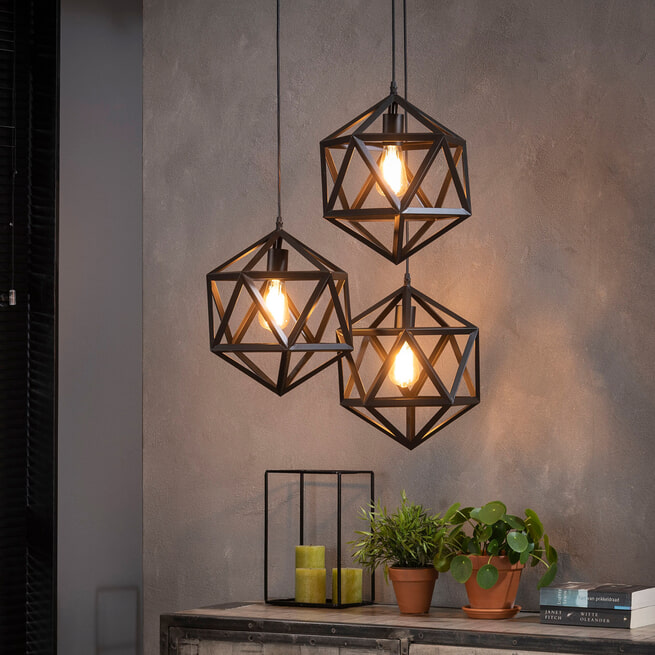 Hanglamp 'Sia' 3-lamps triangel, kleur zwart