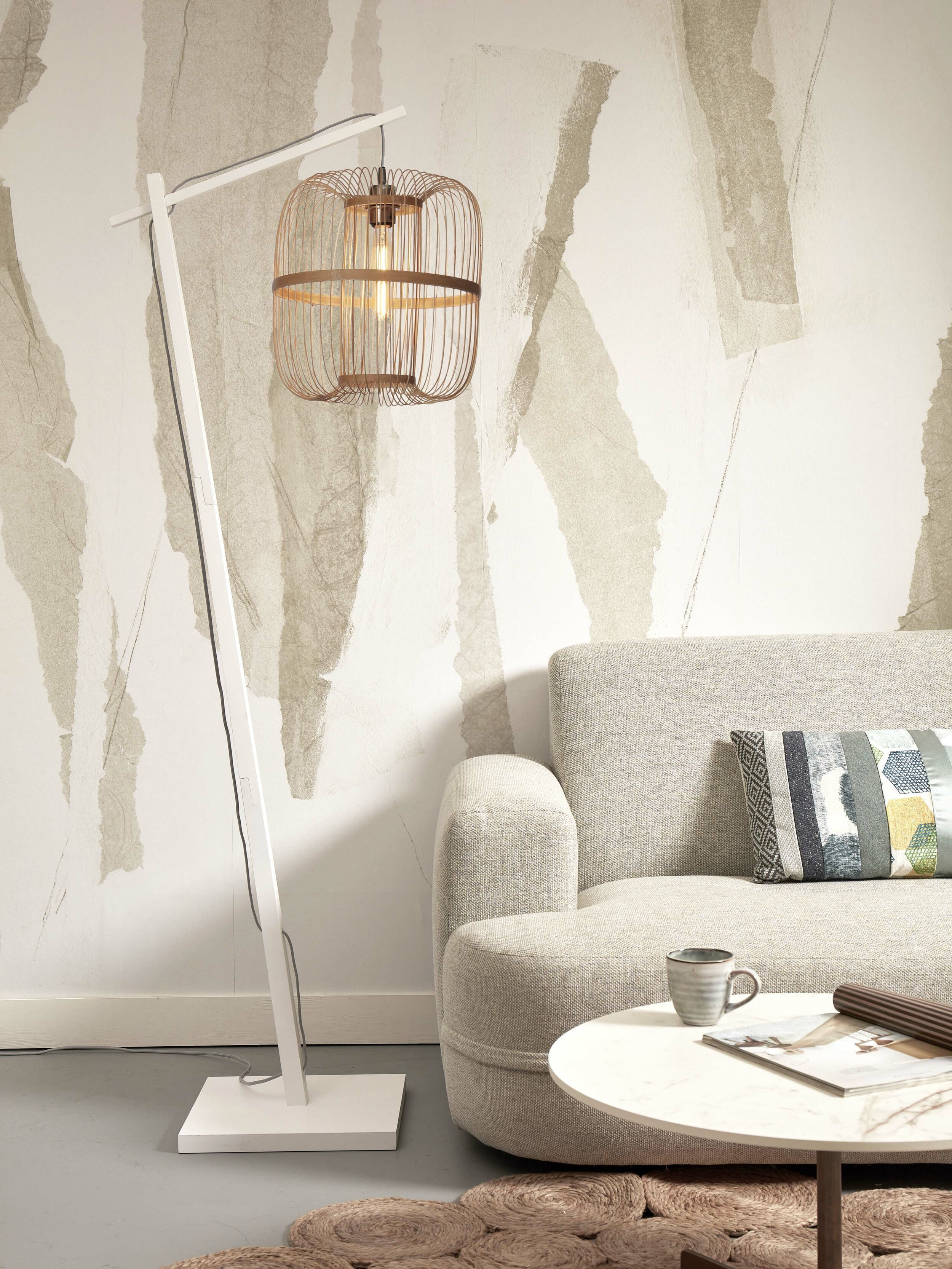 GOOD&MOJO Vloerlamp 'Hokkaido' Bamboe, 176cm, kleur Wit/Naturel