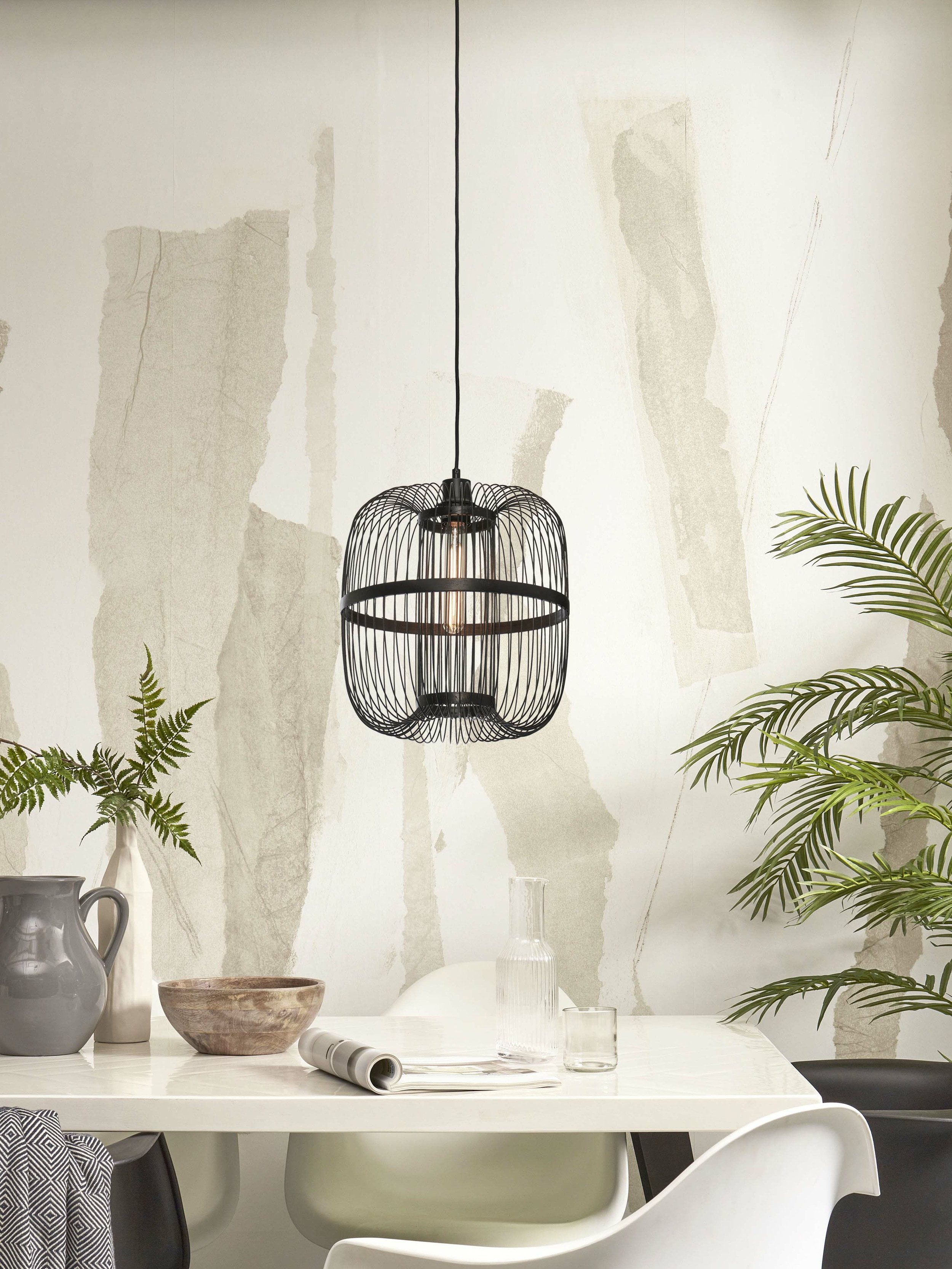 GOOD&MOJO Hanglamp 'Hokkaido' Bamboe, 25cm, kleur Zwart