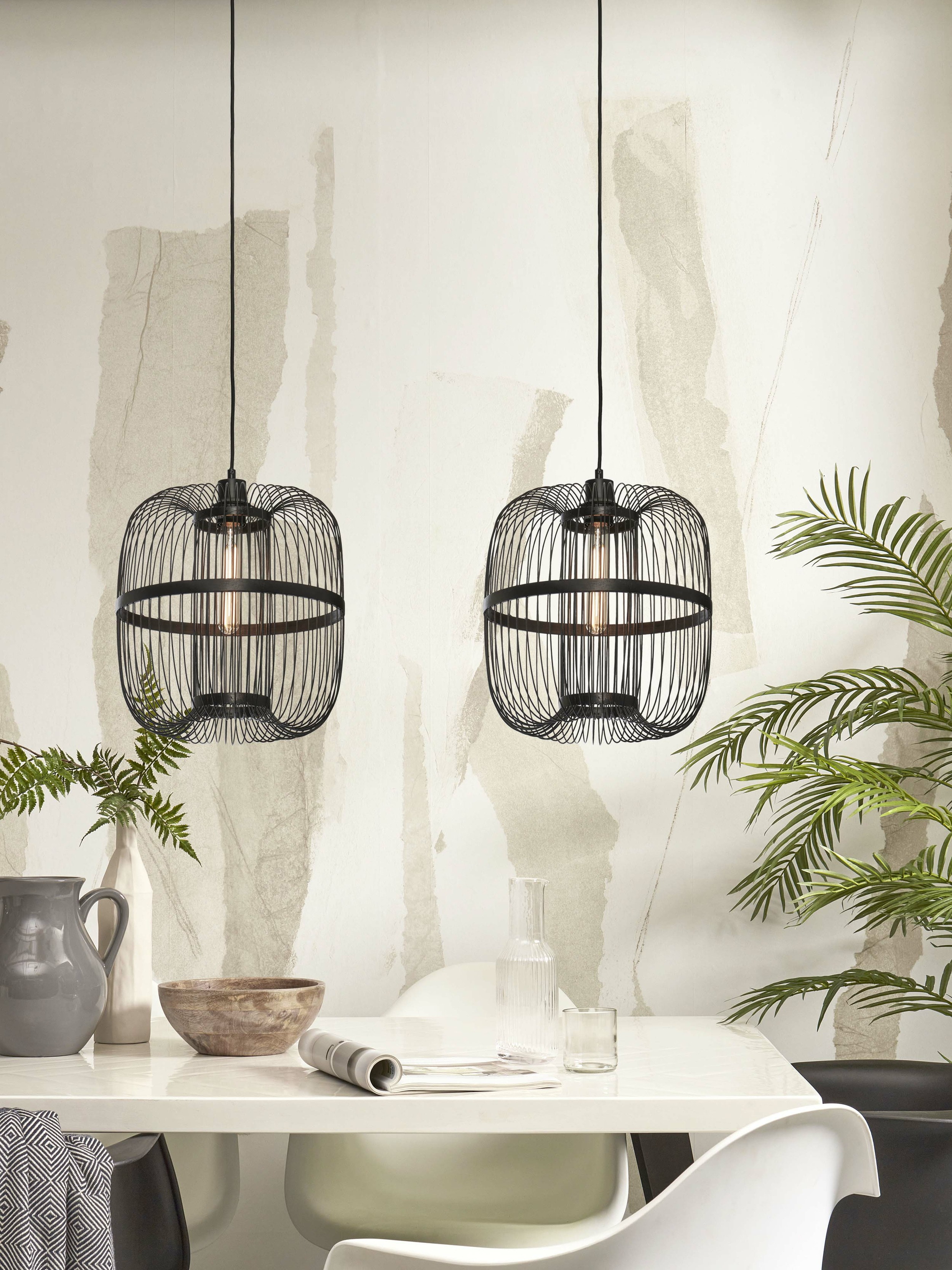 GOOD&MOJO Hanglamp 'Hokkaido' Bamboe, 25cm, kleur Zwart