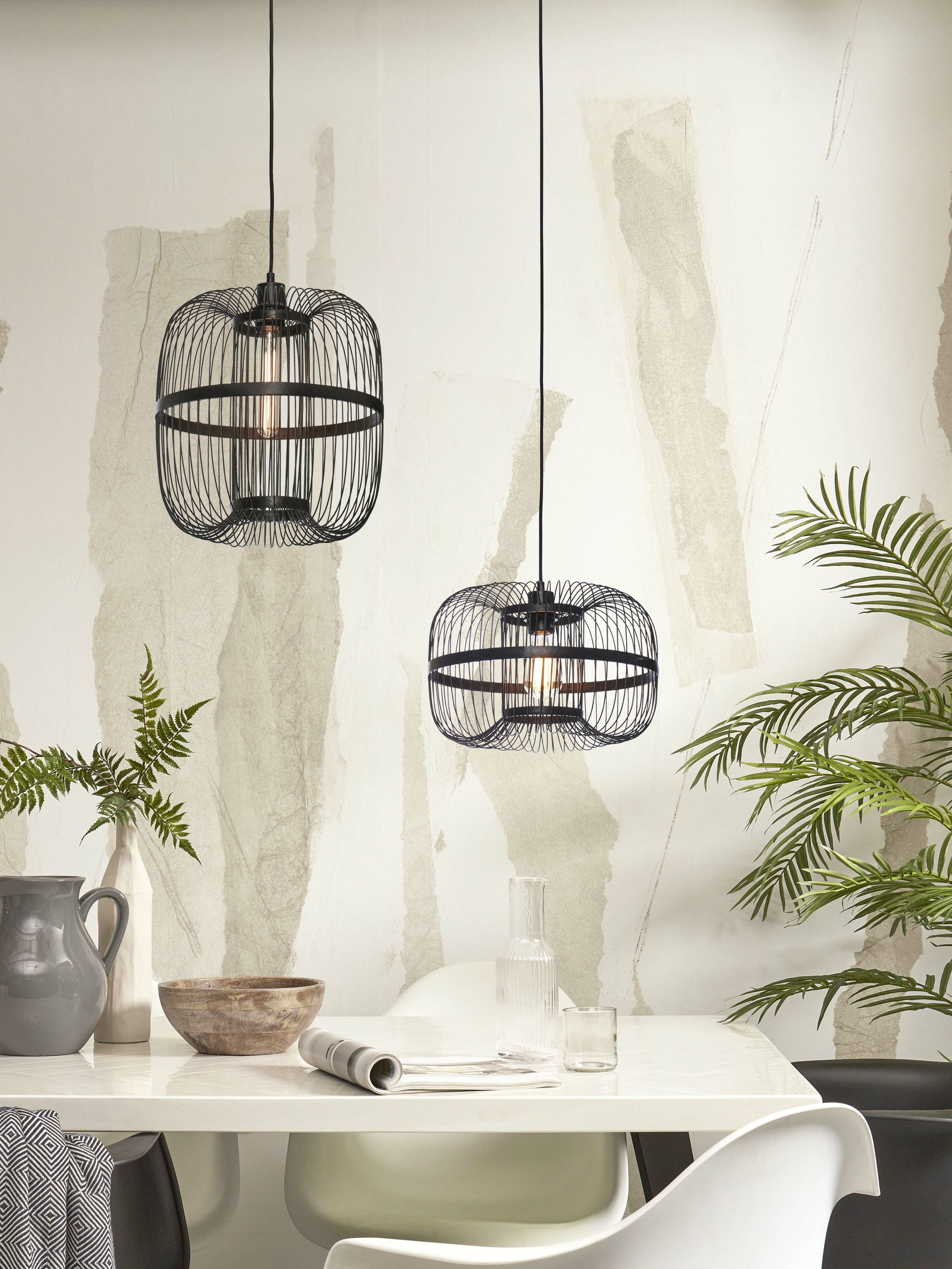 GOOD&MOJO Hanglamp 'Hokkaido' Bamboe, 25cm, kleur Zwart