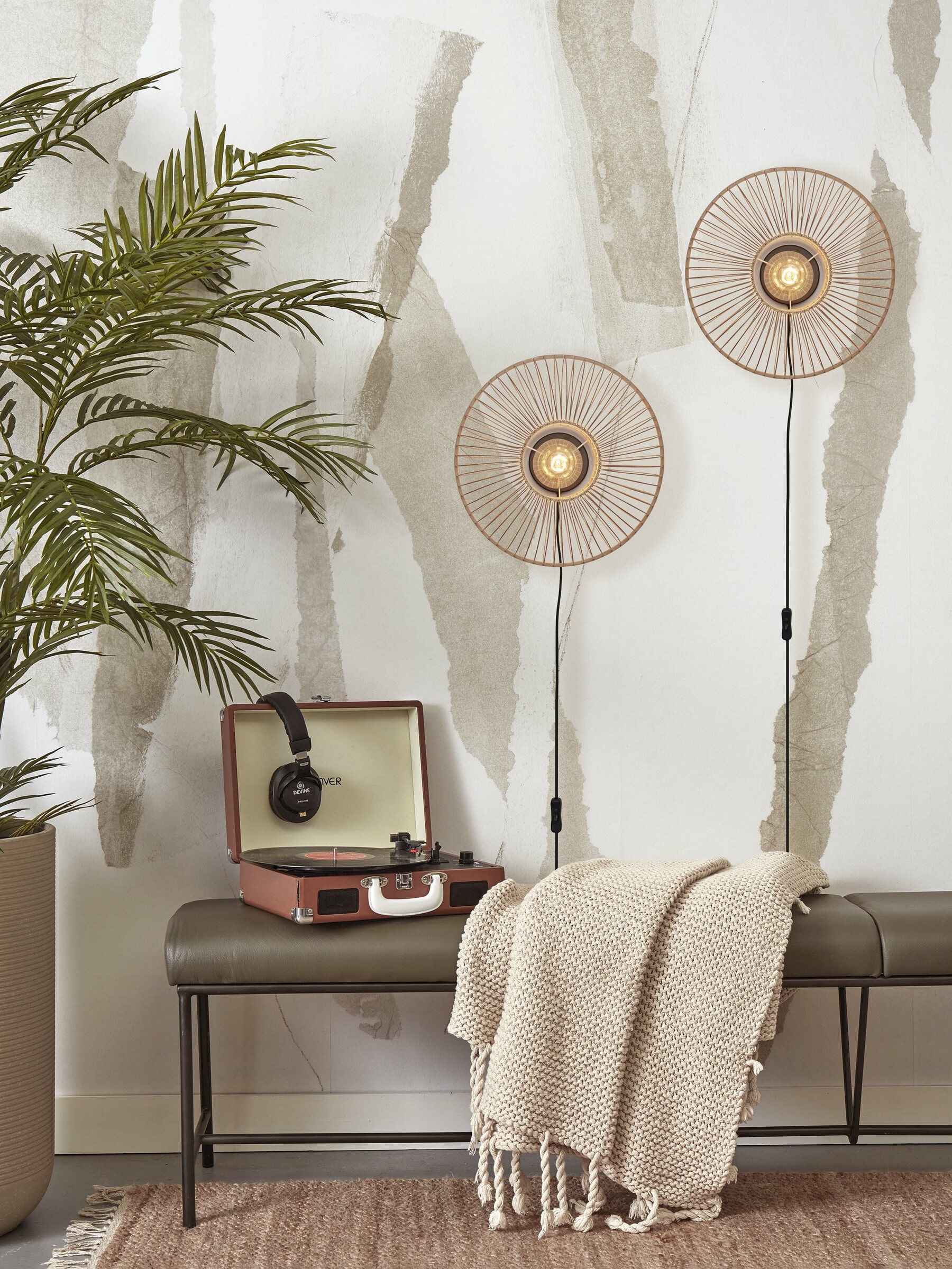 GOOD&MOJO Wandlamp 'Hokkaido' Bamboe, 38cm, kleur Naturel