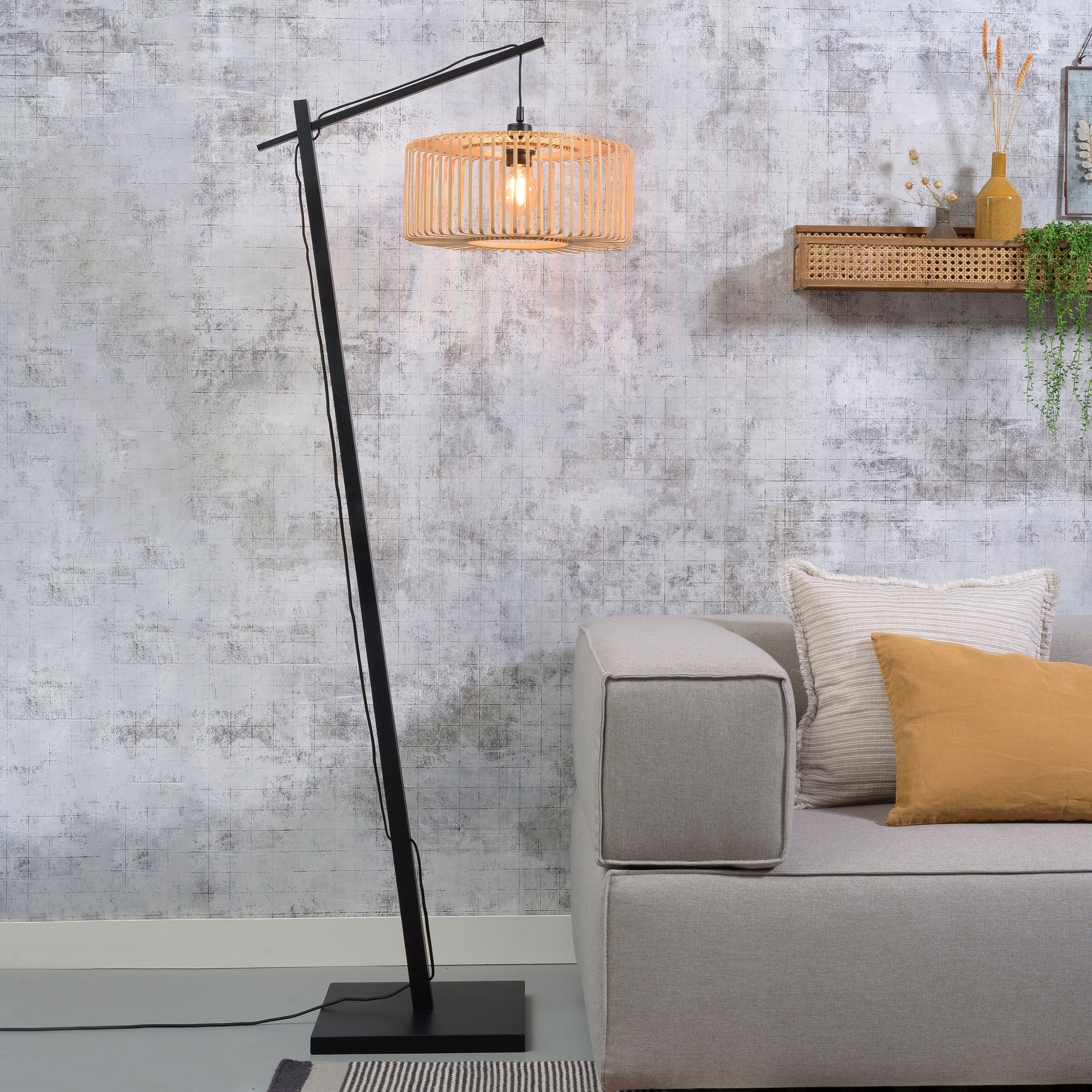 GOOD&MOJO Vloerlamp 'Bromo' Small, Bamboe, kleur Naturel/Zwart