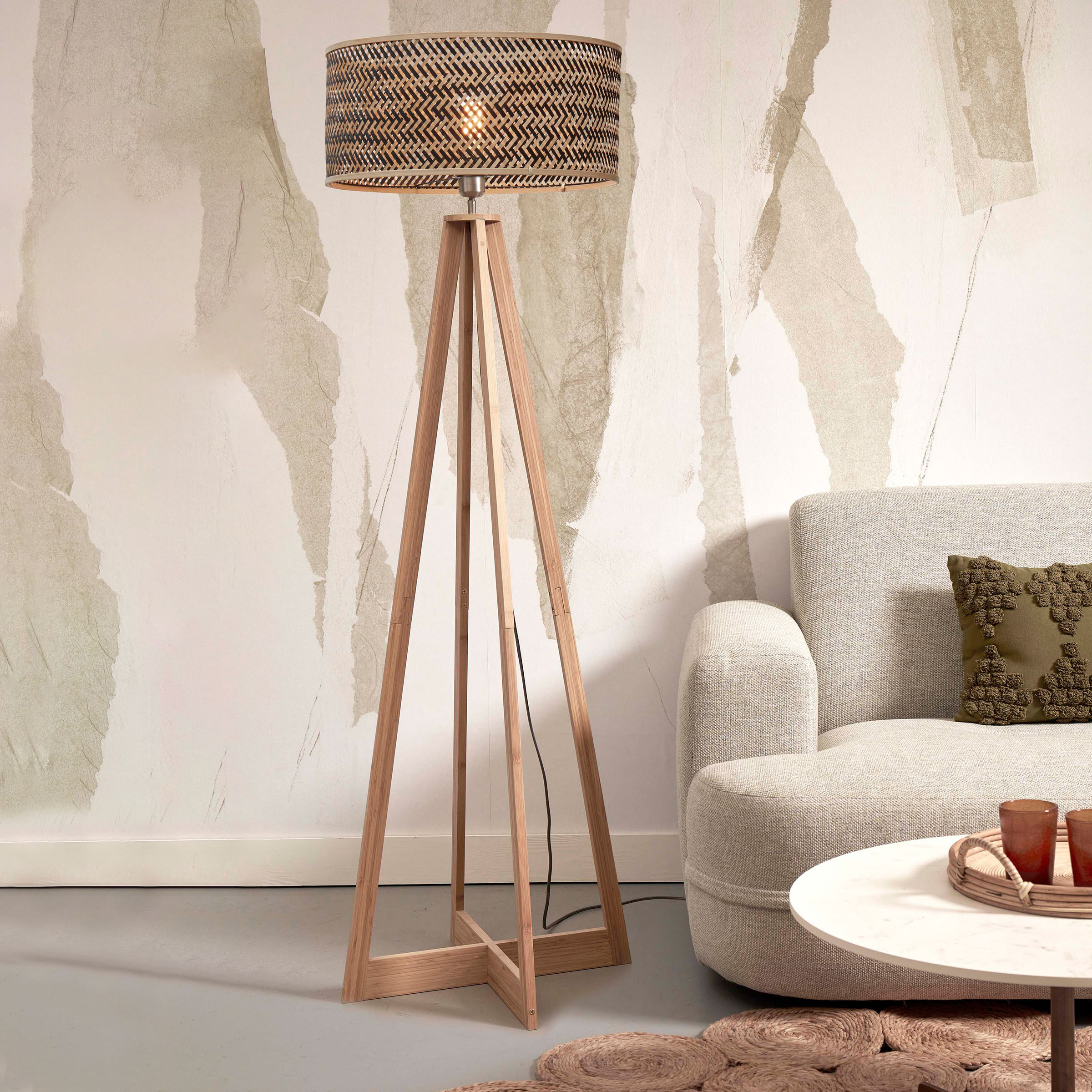 GOOD&MOJO Vloerlamp 'Java' 4-poot, Bamboe, kleur Naturel/Zwart