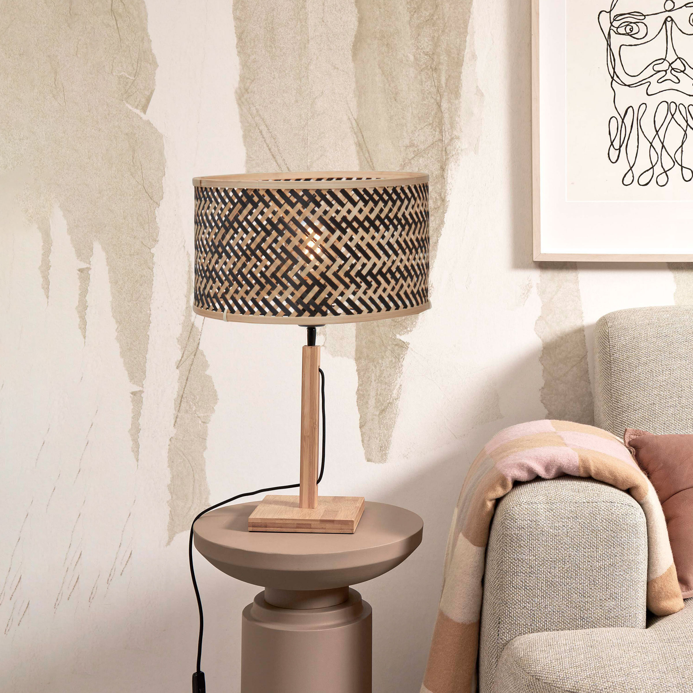 GOOD&MOJO Tafellamp 'Java' Bamboe, 38cm, kleur Naturel/Zwart