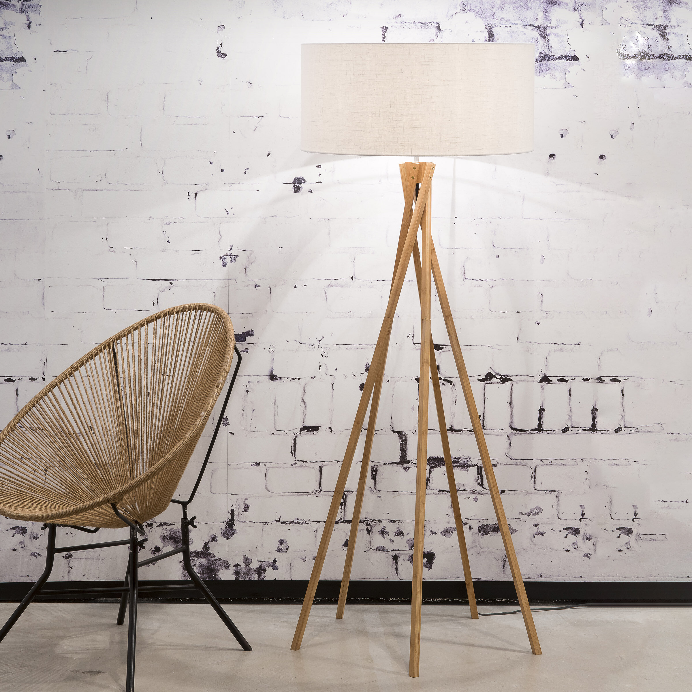 Good&Mojo Vloerlamp 'Kilimanjaro' Bamboe en Eco linnen, kleur Wit