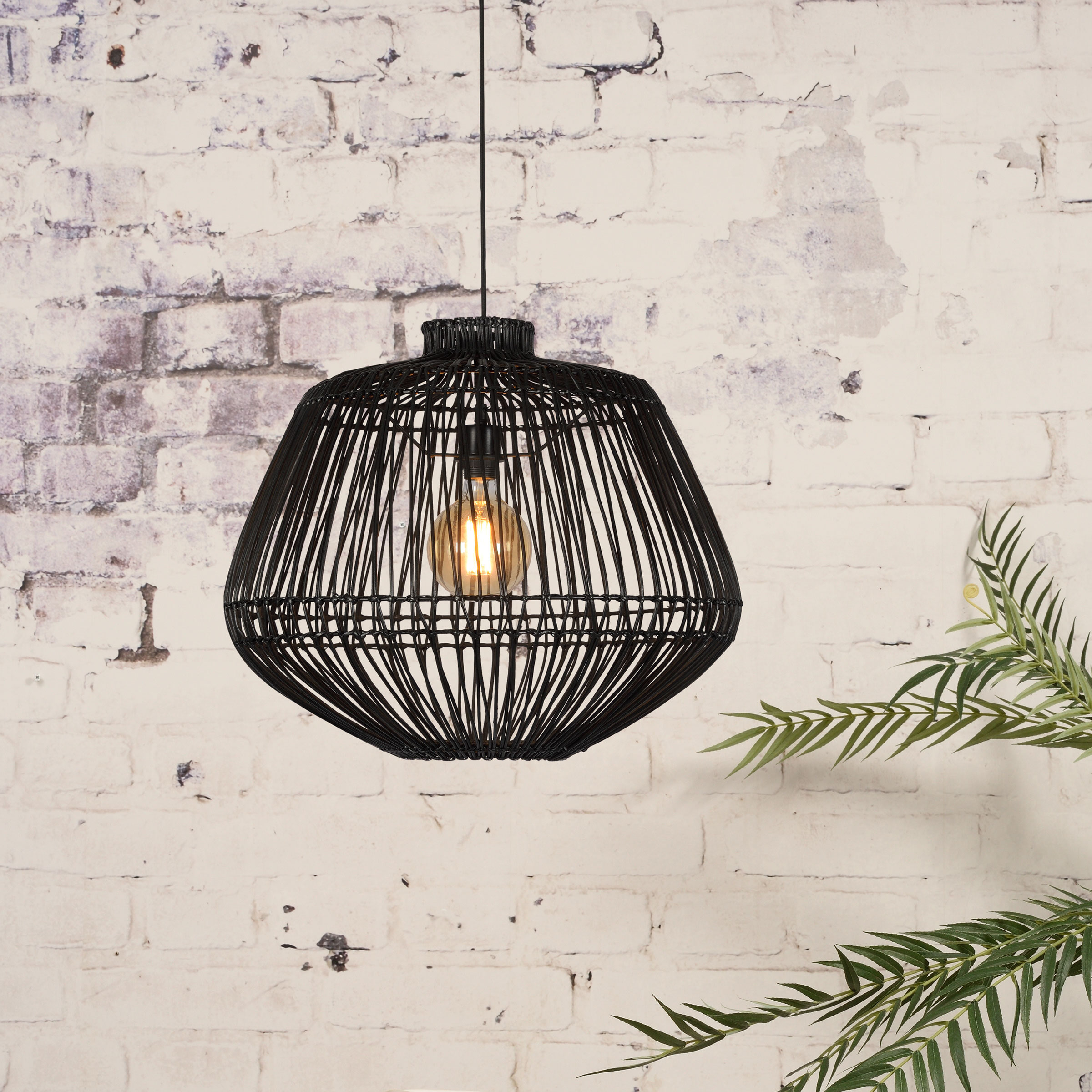 GOOD&MOJO Hanglamp 'Madagascar' Rotan, 60cm, kleur Zwart