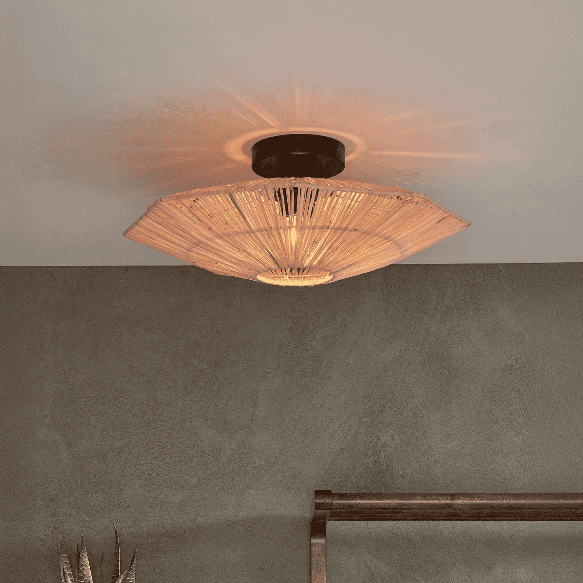 GOOD&MOJO Plafondlamp 'Panama' Raffia, kleur Naturel