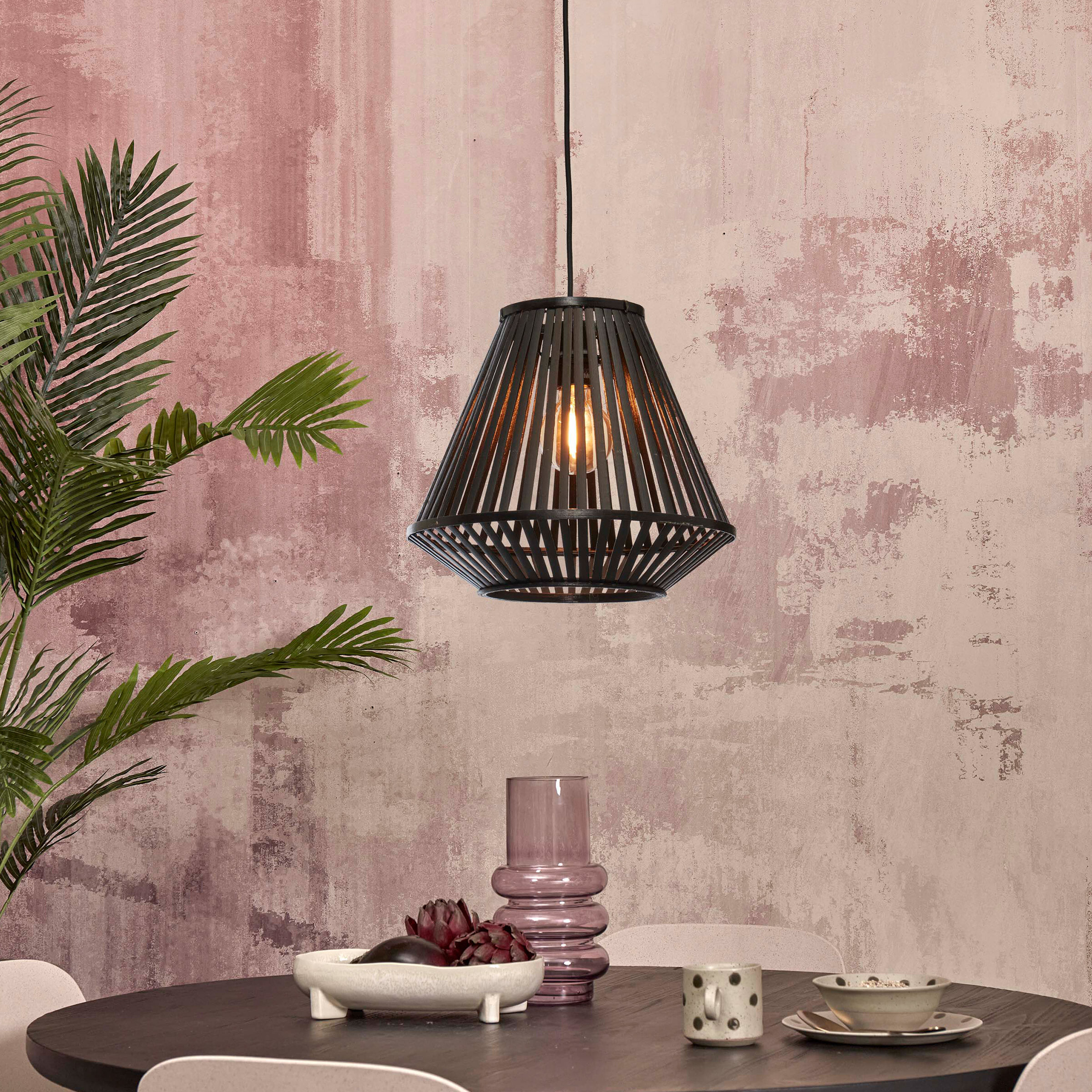 GOOD&MOJO Hanglamp 'Merapi' Diamond, Bamboe, 30cm, kleur Zwart